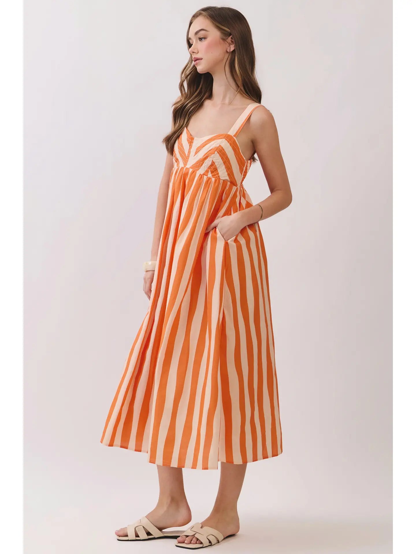 Stripe Empire Waist Midi Dress