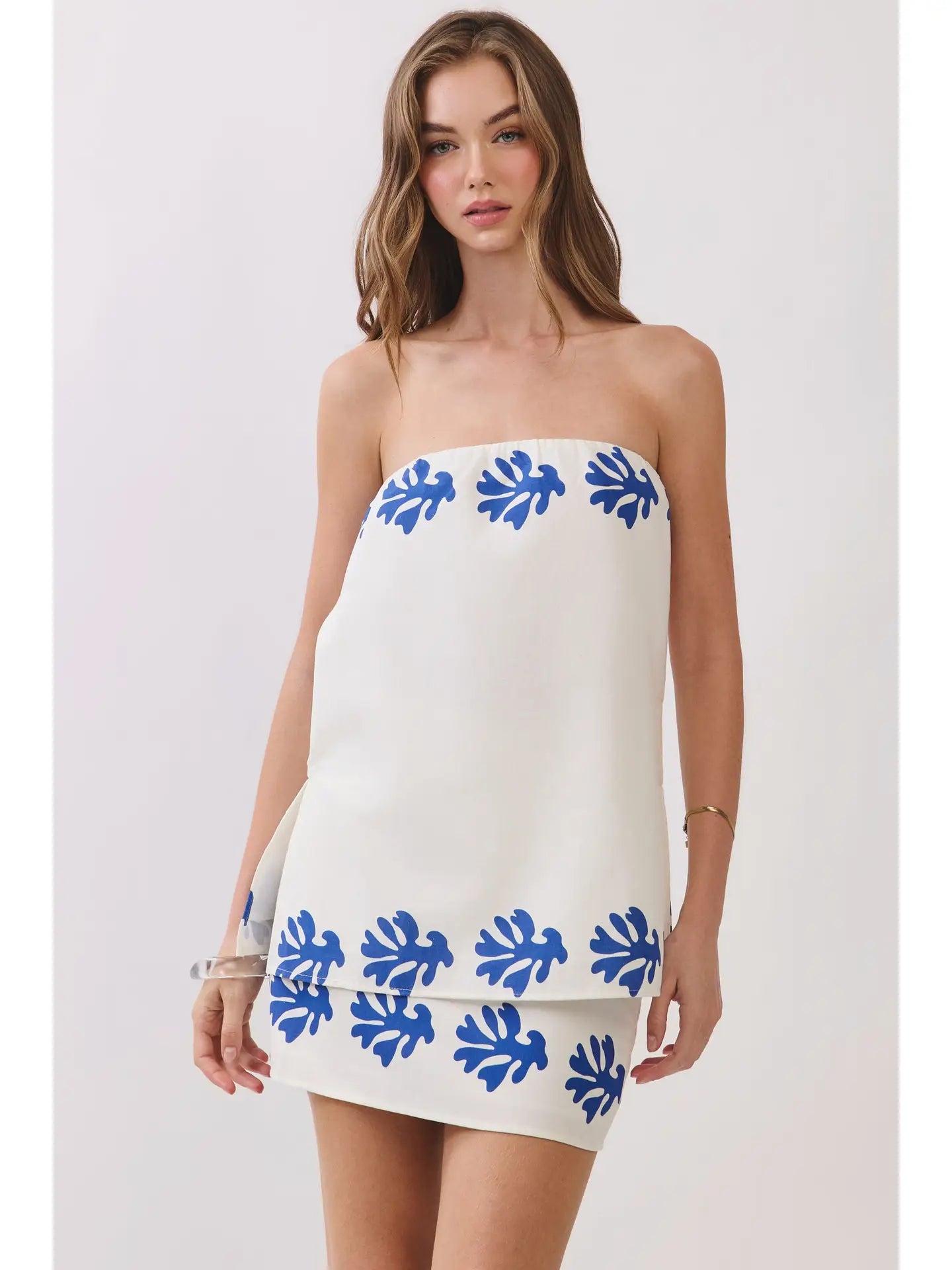 Contrast Leaf Print Border Detail Print Strapless Top