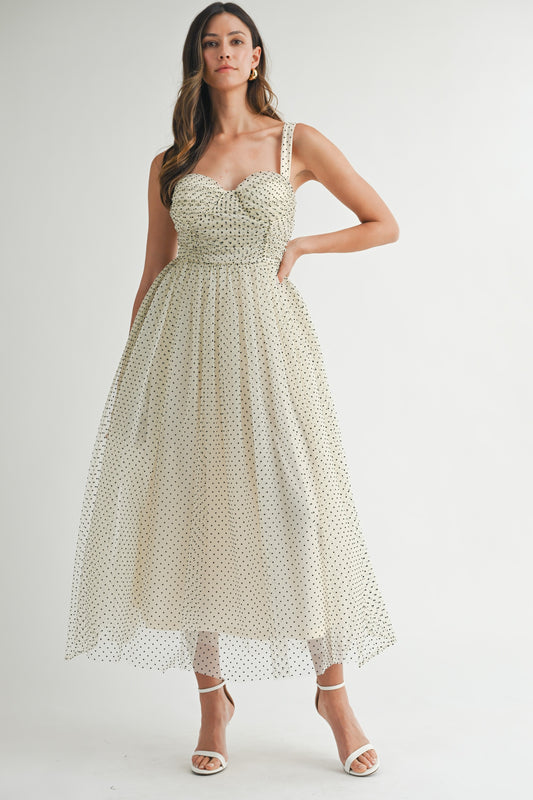 Polka Dot Mesh Maxi Dress