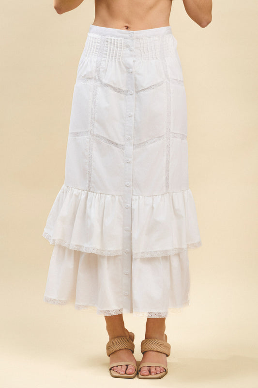 Delicate Lace Detail Midi Skirt