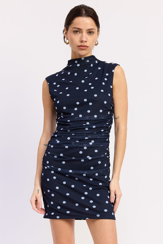Sleeveless Mock Neck Mesh Mini Dress