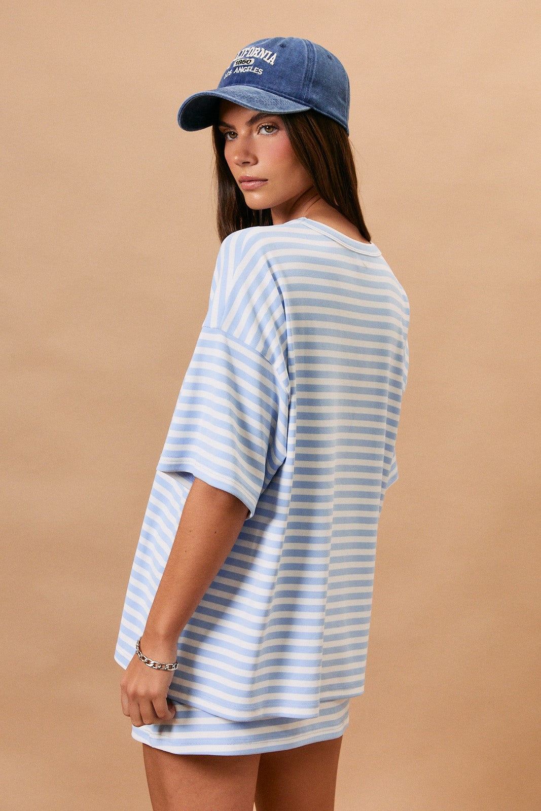 Short Sleeve Round Neck Oversized Stripe Tshirt