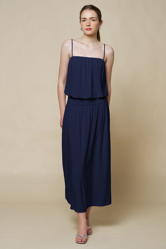 Bubble Hem Adjustable Straps Flowy Maxi Dress