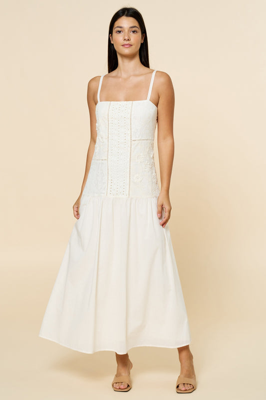 Floral Embroidered Drop Waist Maxi Dress