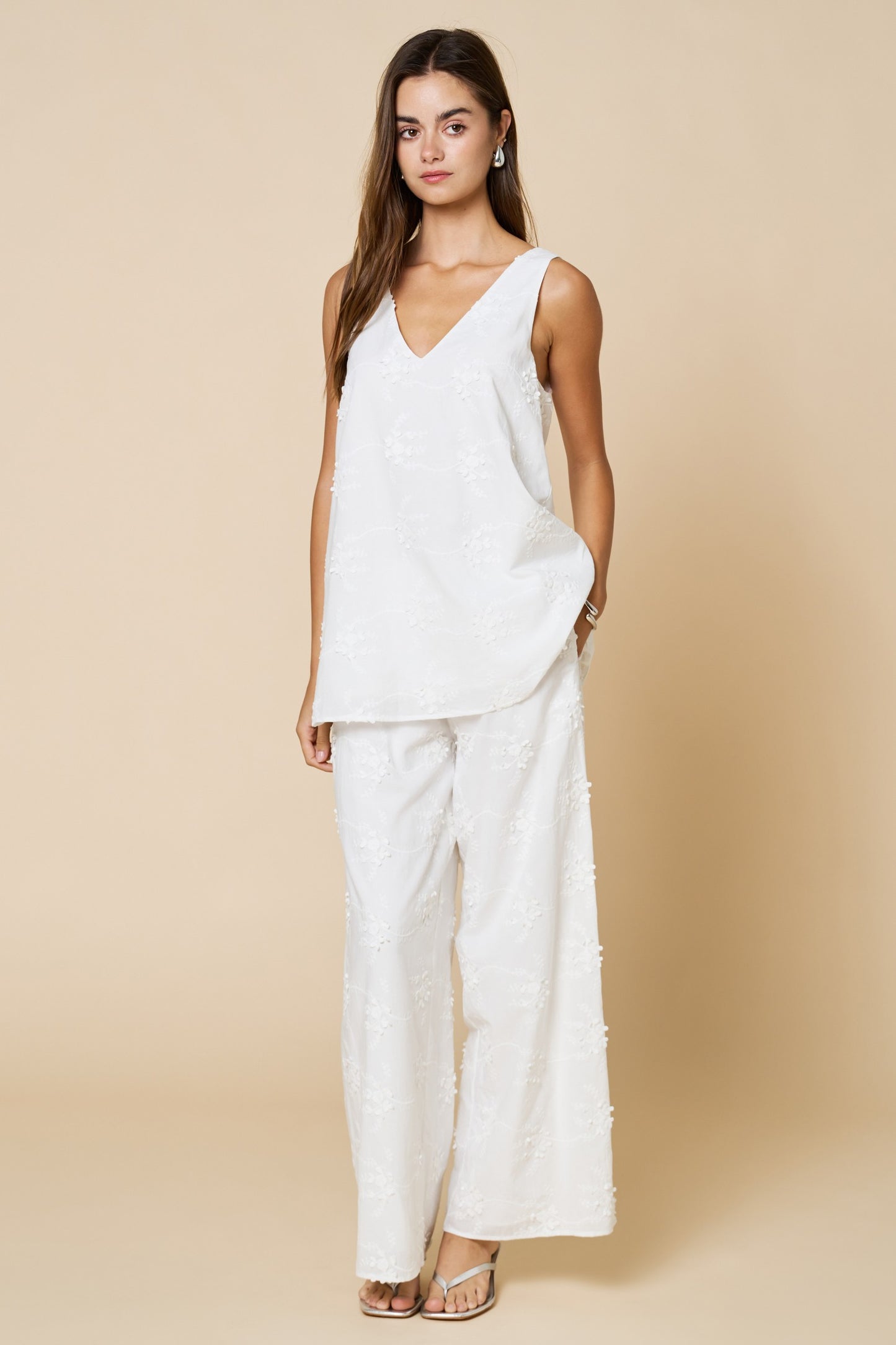 V-neck Embroidered Sleeveless Top