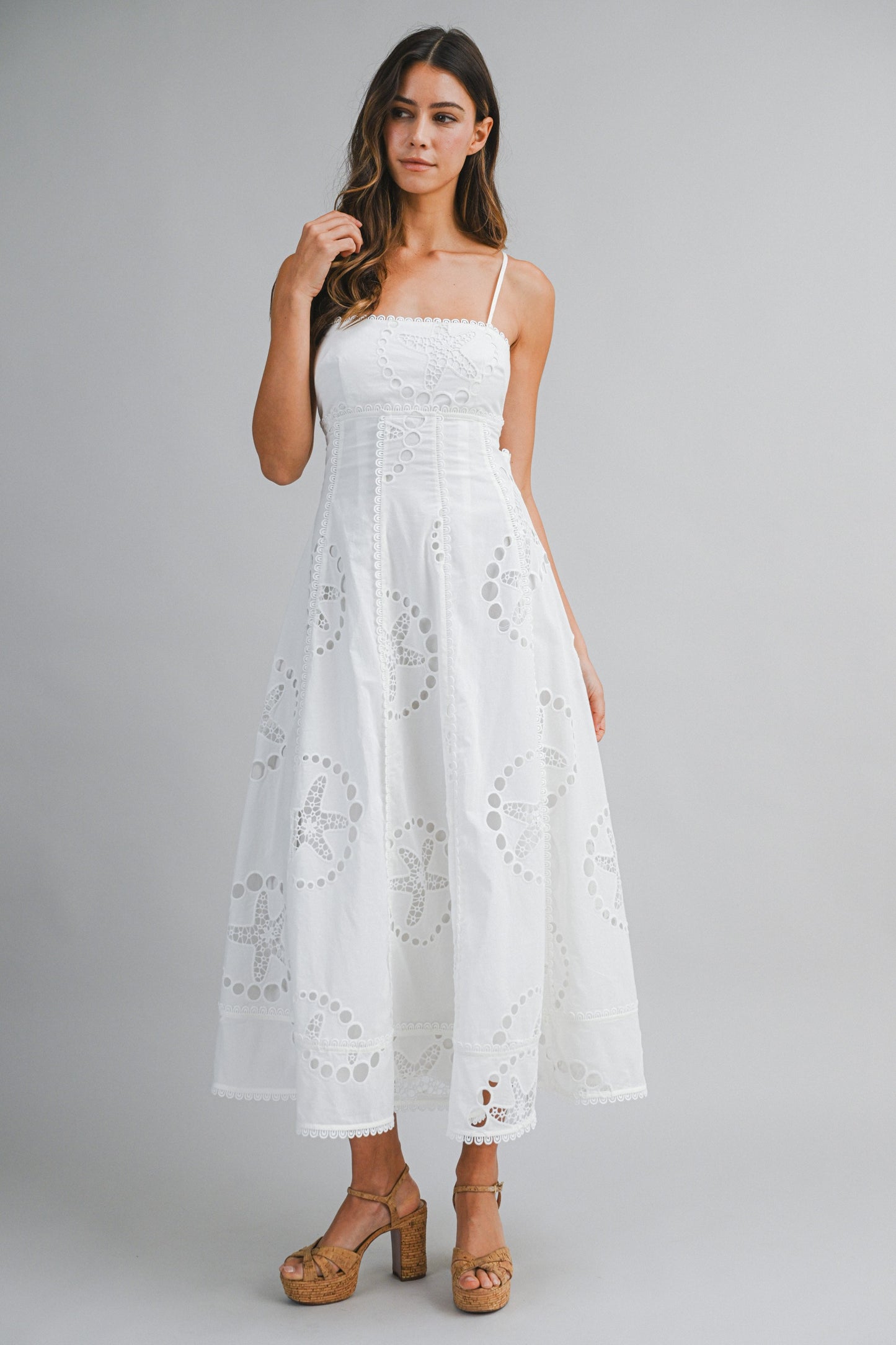 Nautical Eyelet Spaghetti Strap Open Back Dress