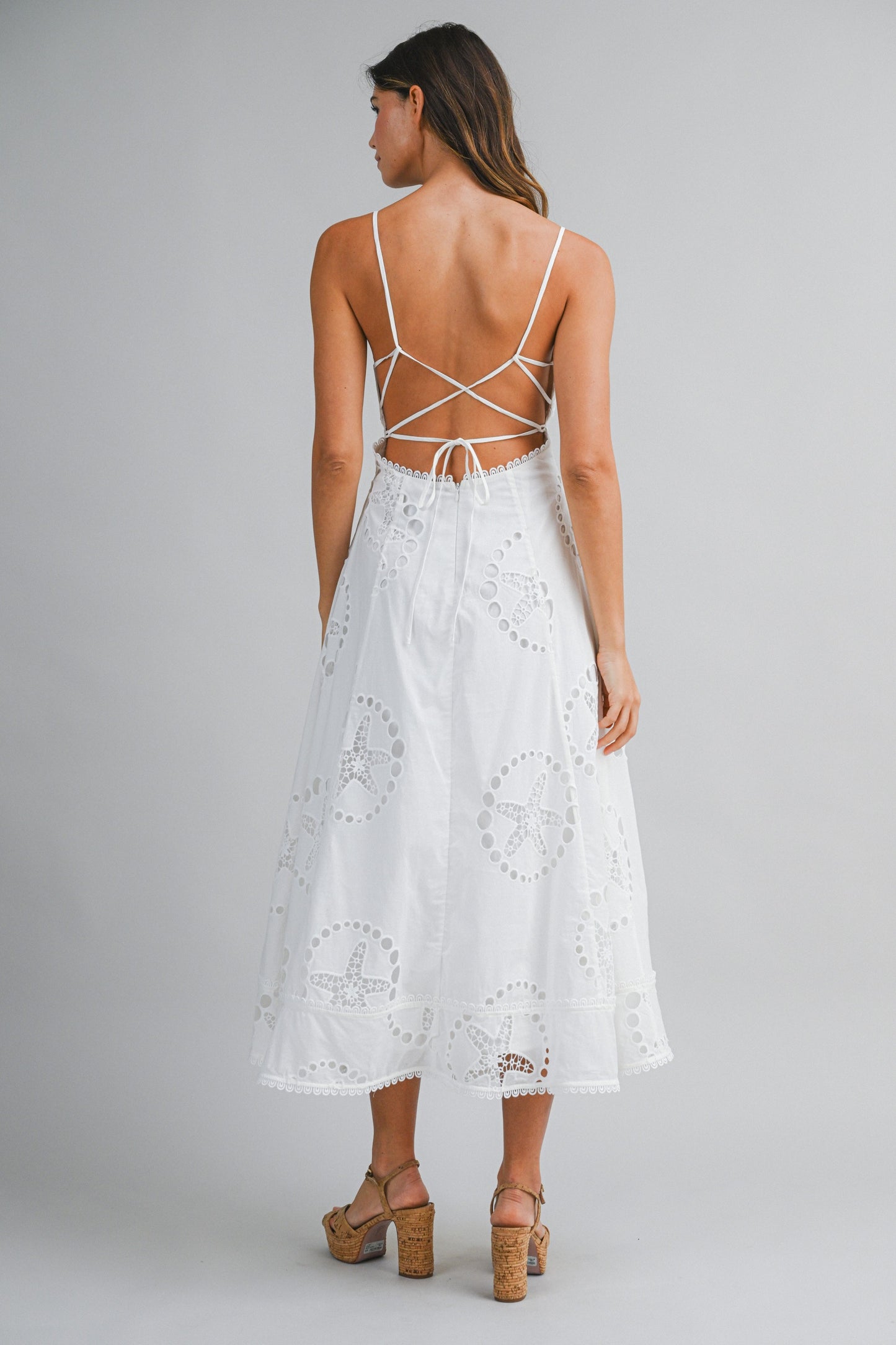 Nautical Eyelet Spaghetti Strap Open Back Dress