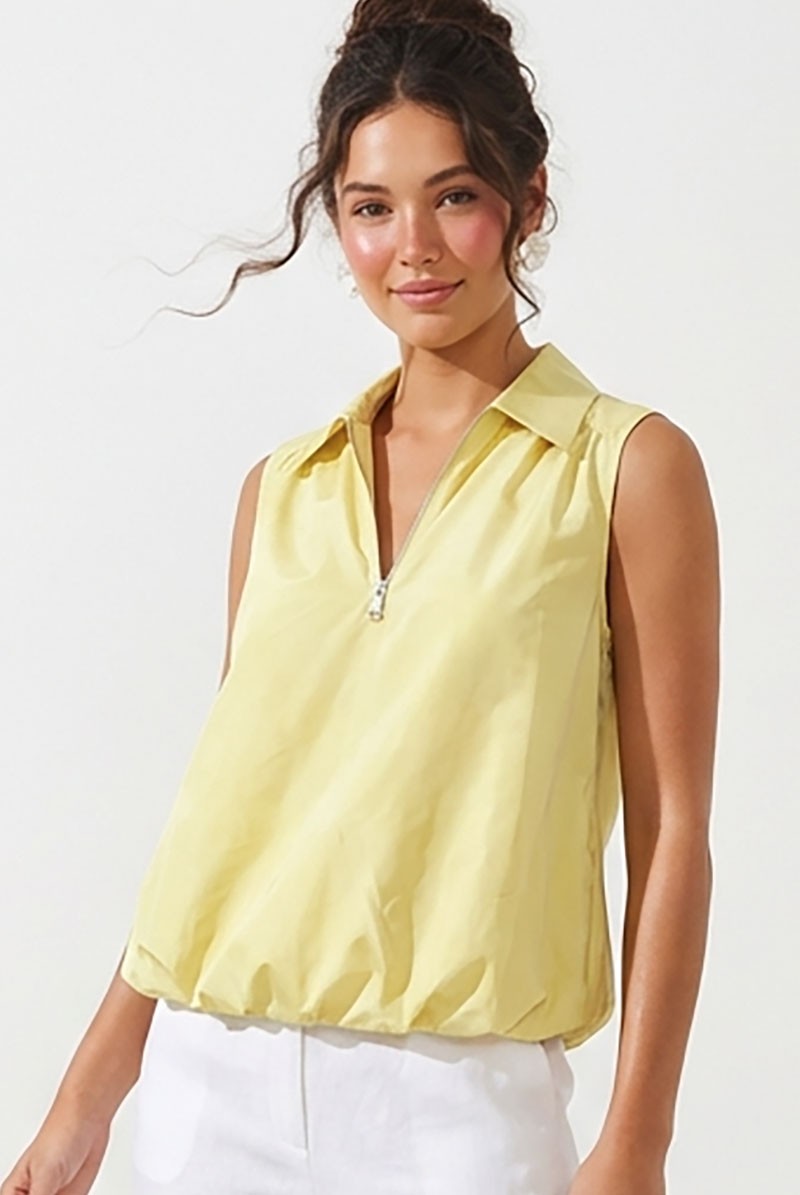 Sleeveless Front Zip Bubble Top