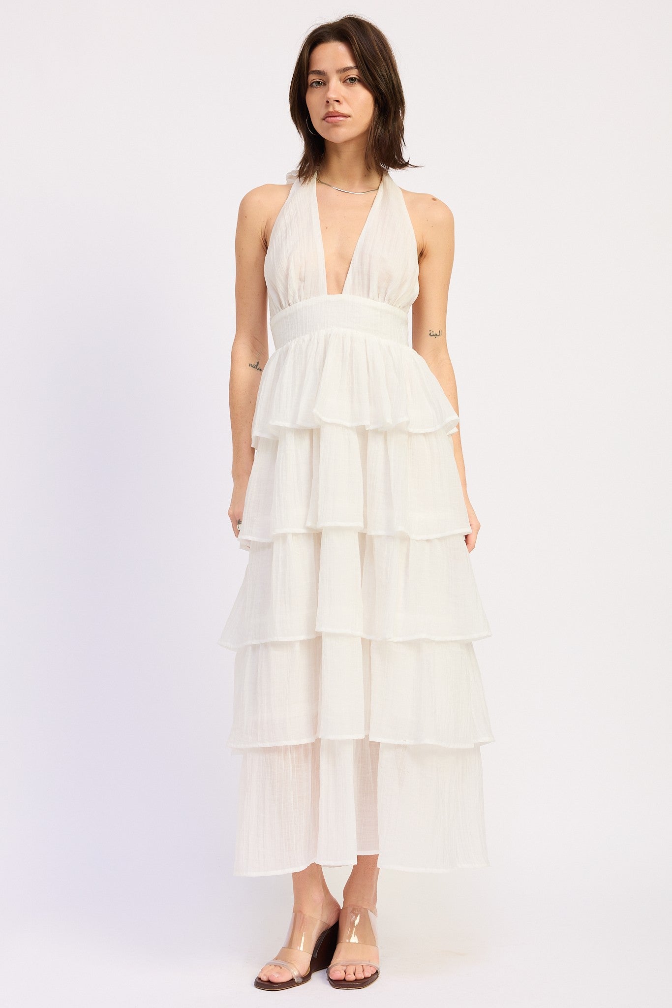Halter Neck Tiered Midi Dress