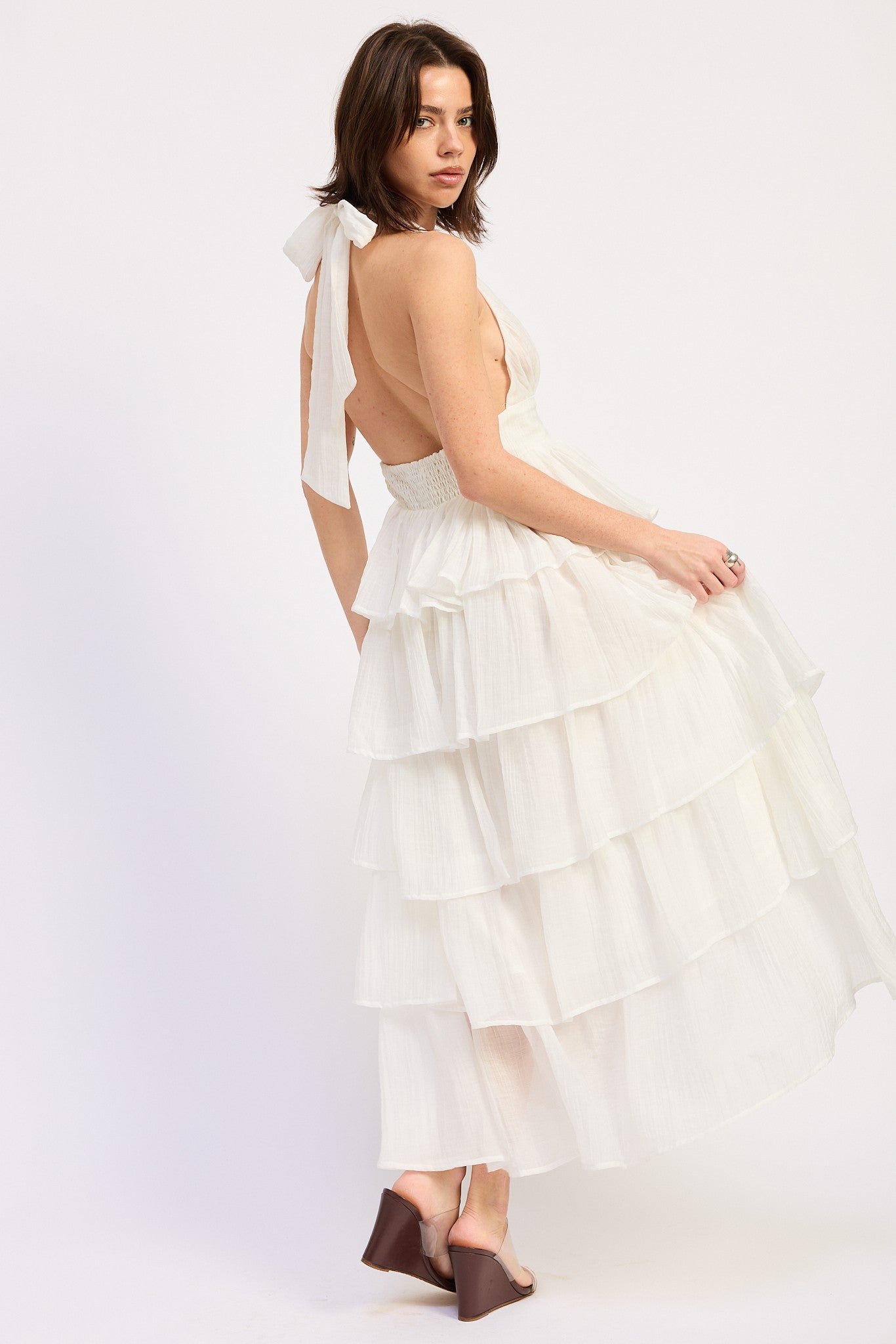 Halter Neck Tiered Midi Dress