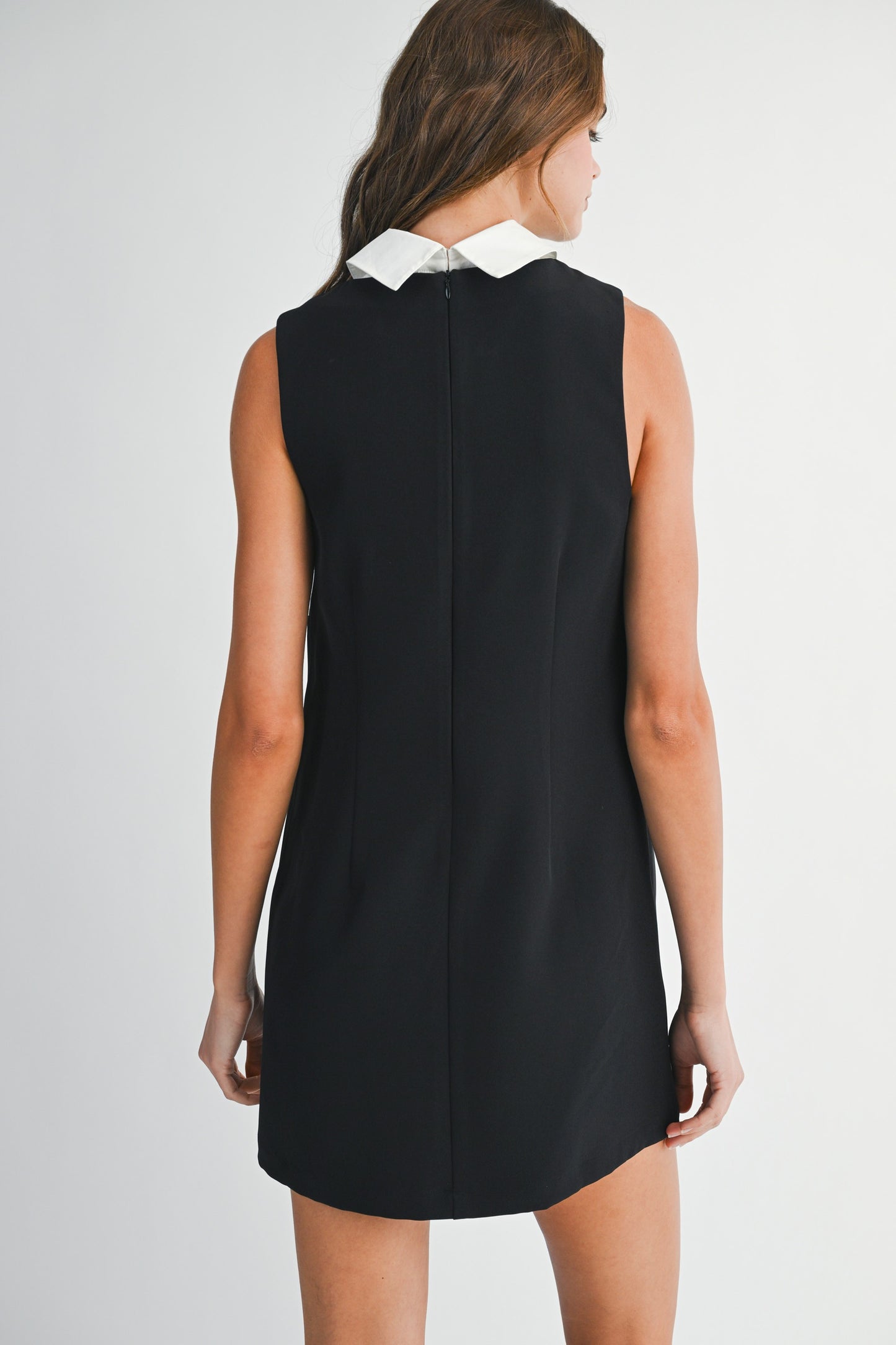 Solid Sleeveless Shirt Collar Neckline Mini Dress