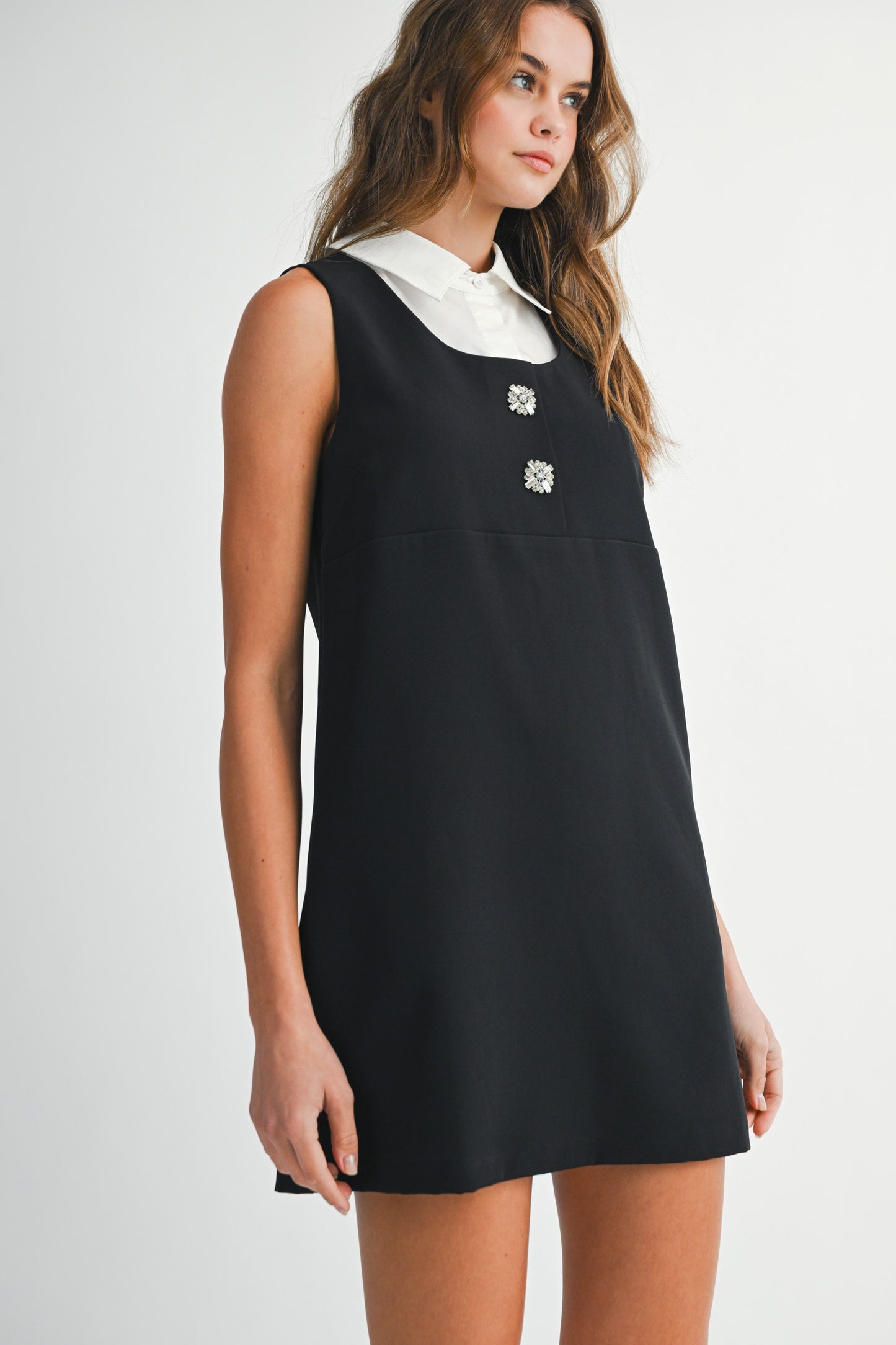 Solid Sleeveless Shirt Collar Neckline Mini Dress