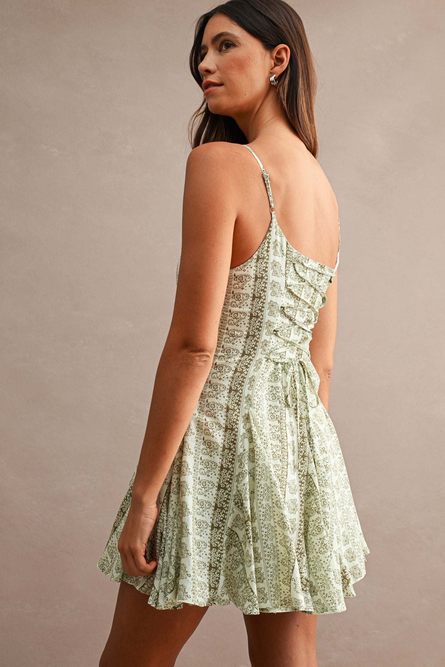 Floral Paisley Printed Adjustable Spahgetti Strap Mini Dress