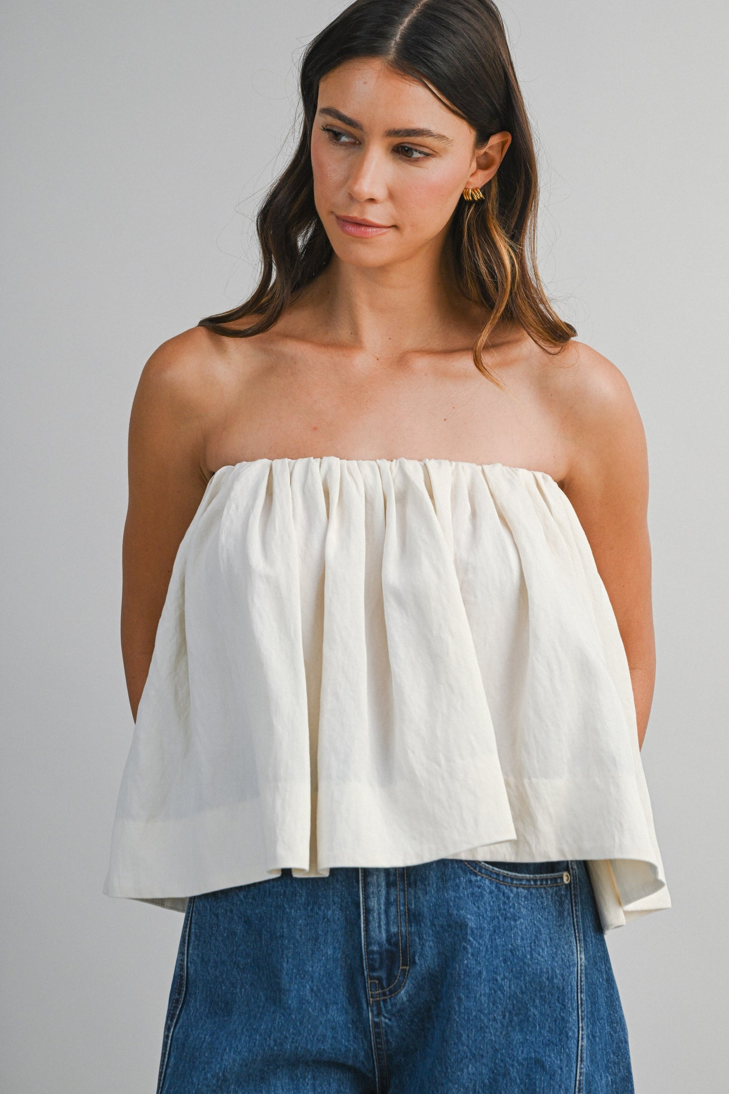 Strapless Gathered Detail Top