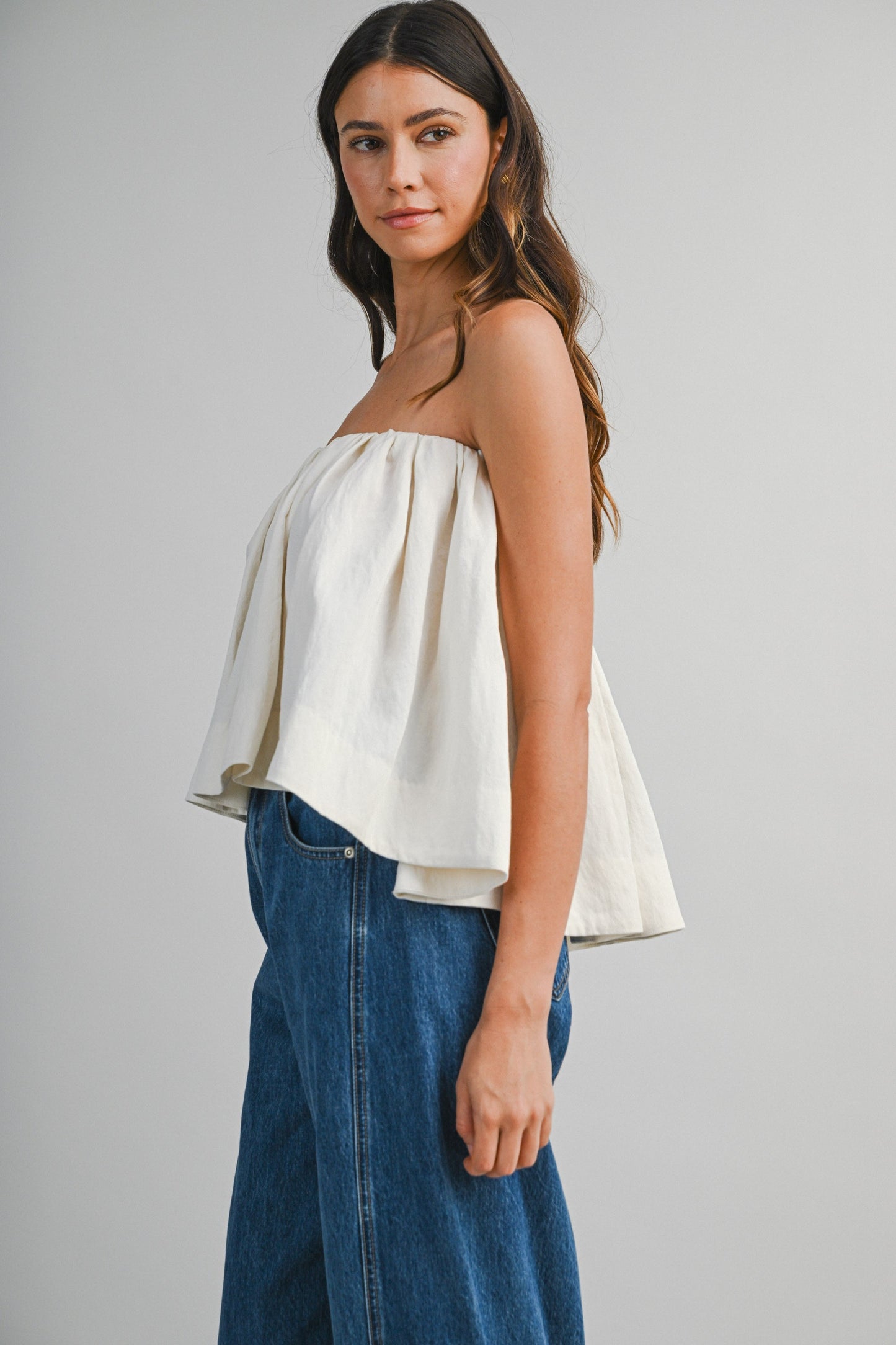 Strapless Gathered Detail Top