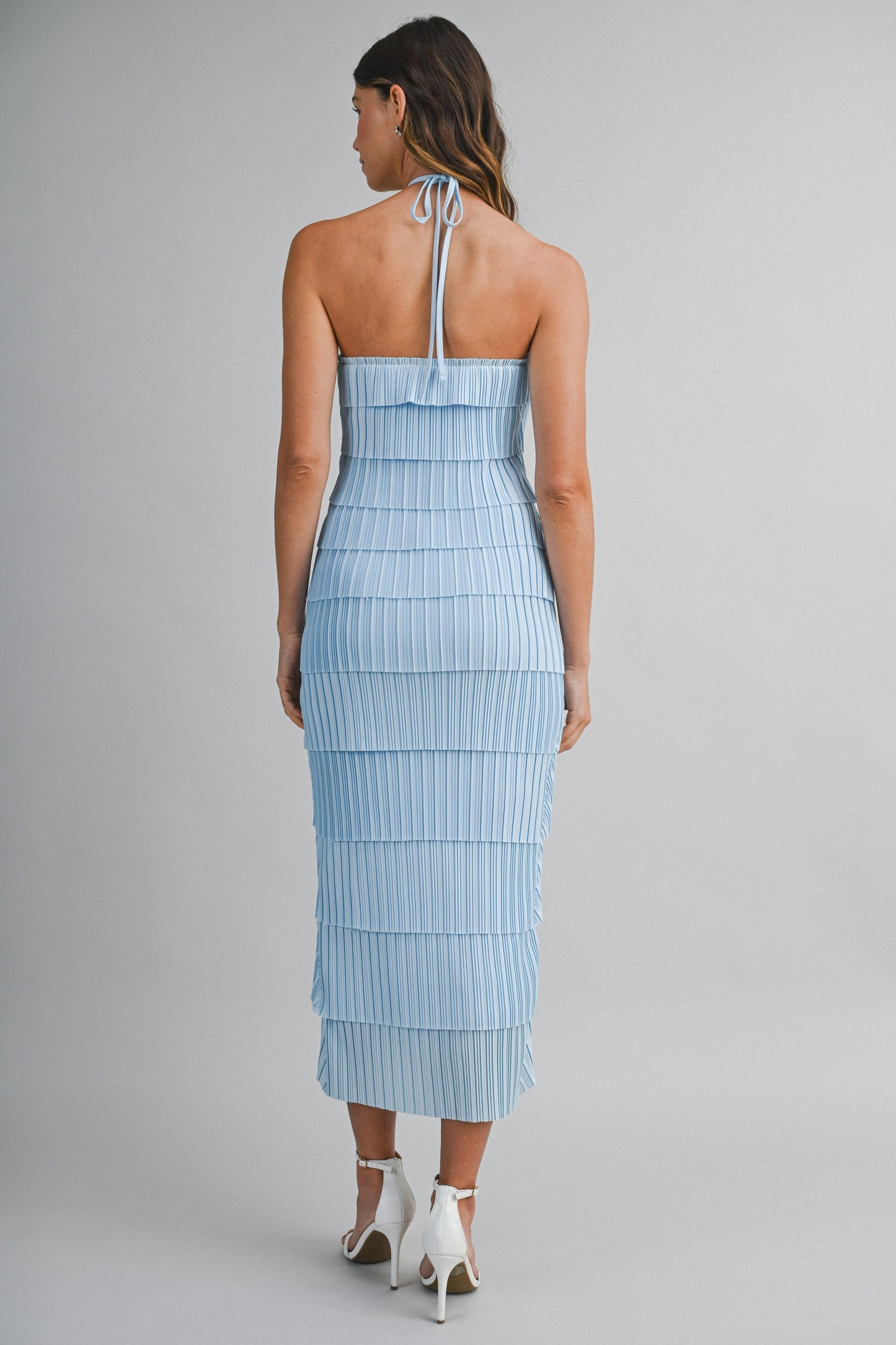 Pleated Strap Halter Neck Midi Dress