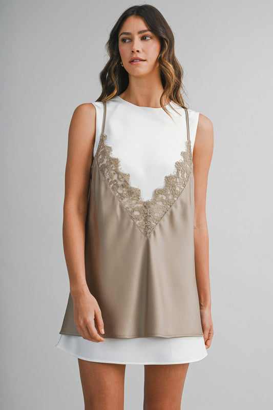 Layered Slip Top with Lace Detail