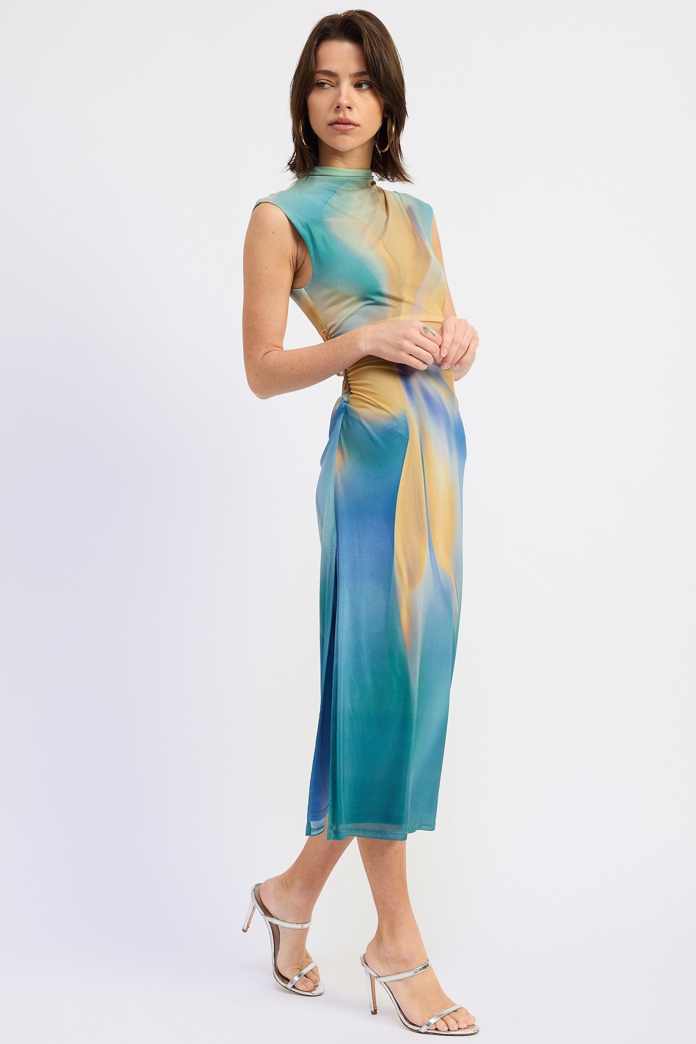 Orchid Drop Shoulder Mesh Midi Dress