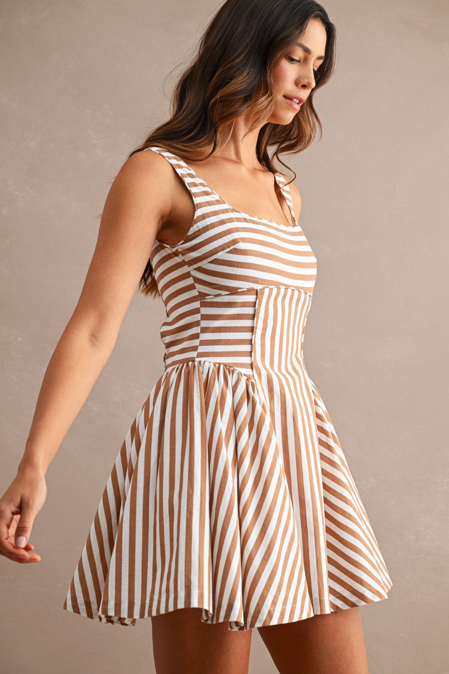 Striped Sleeveless Square Neckline Back Cutout Mini Dress