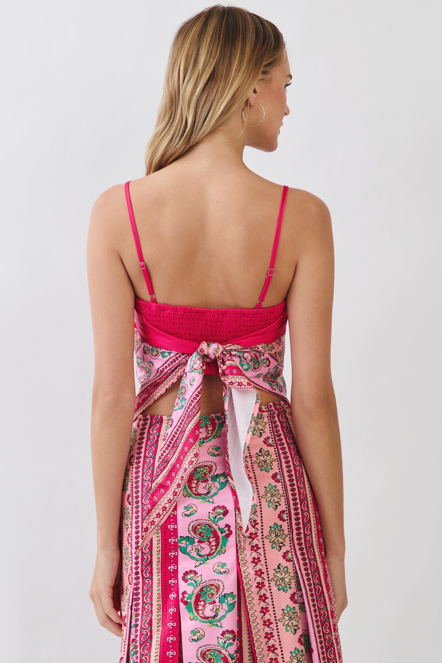 Scarf Print Smocked Back Cami Top