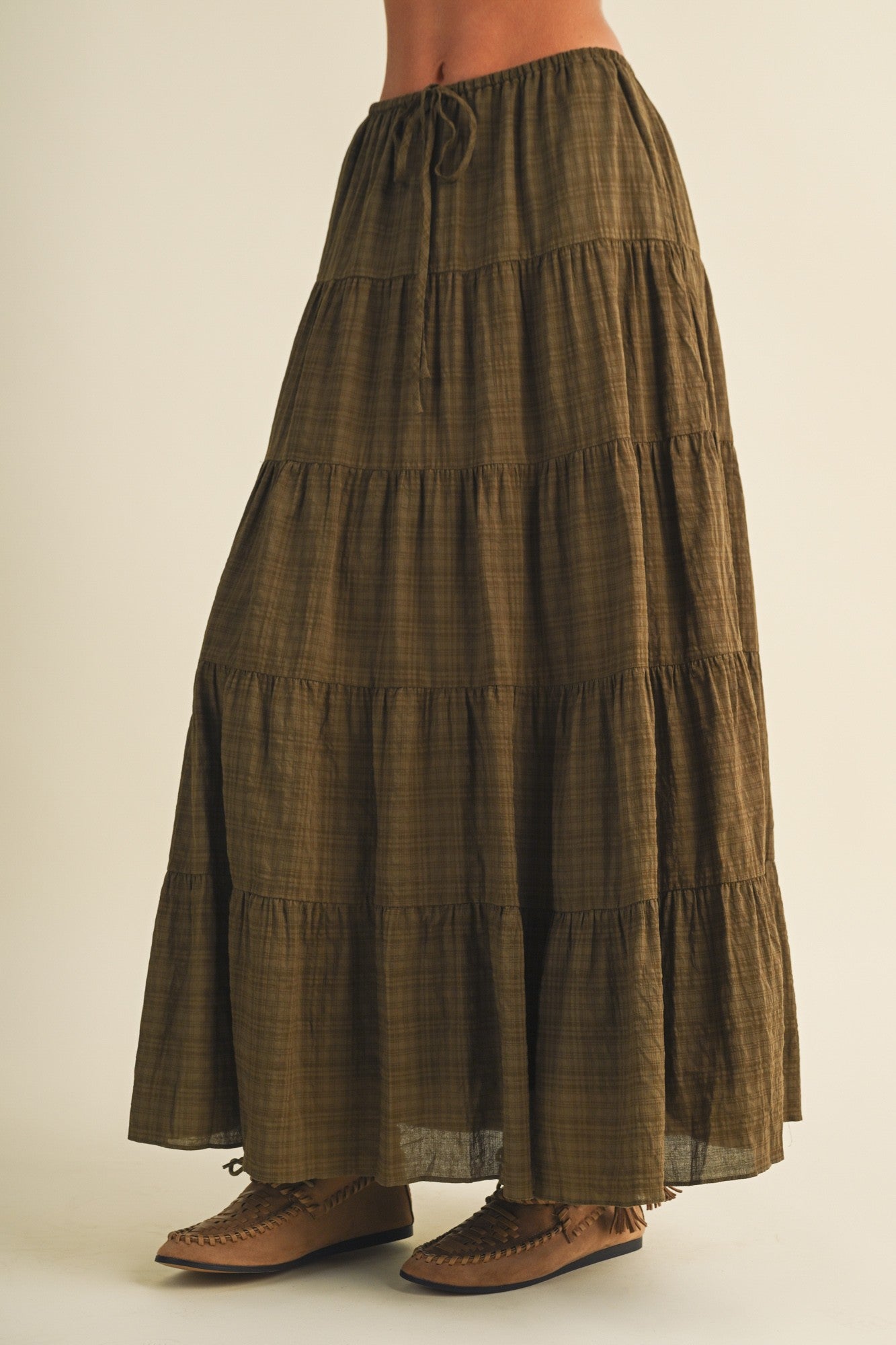 Geometric Woven Tiered Maxi Skirt
