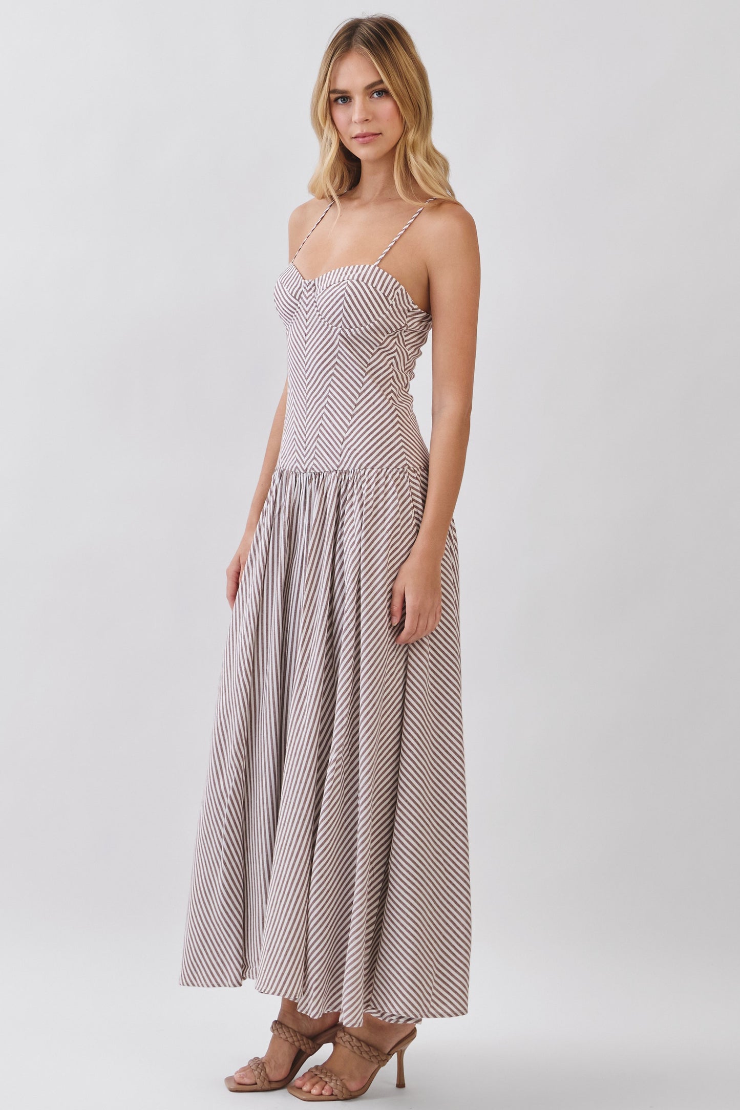 Striped Sweetheart Neck Corset Style Maxi Dress
