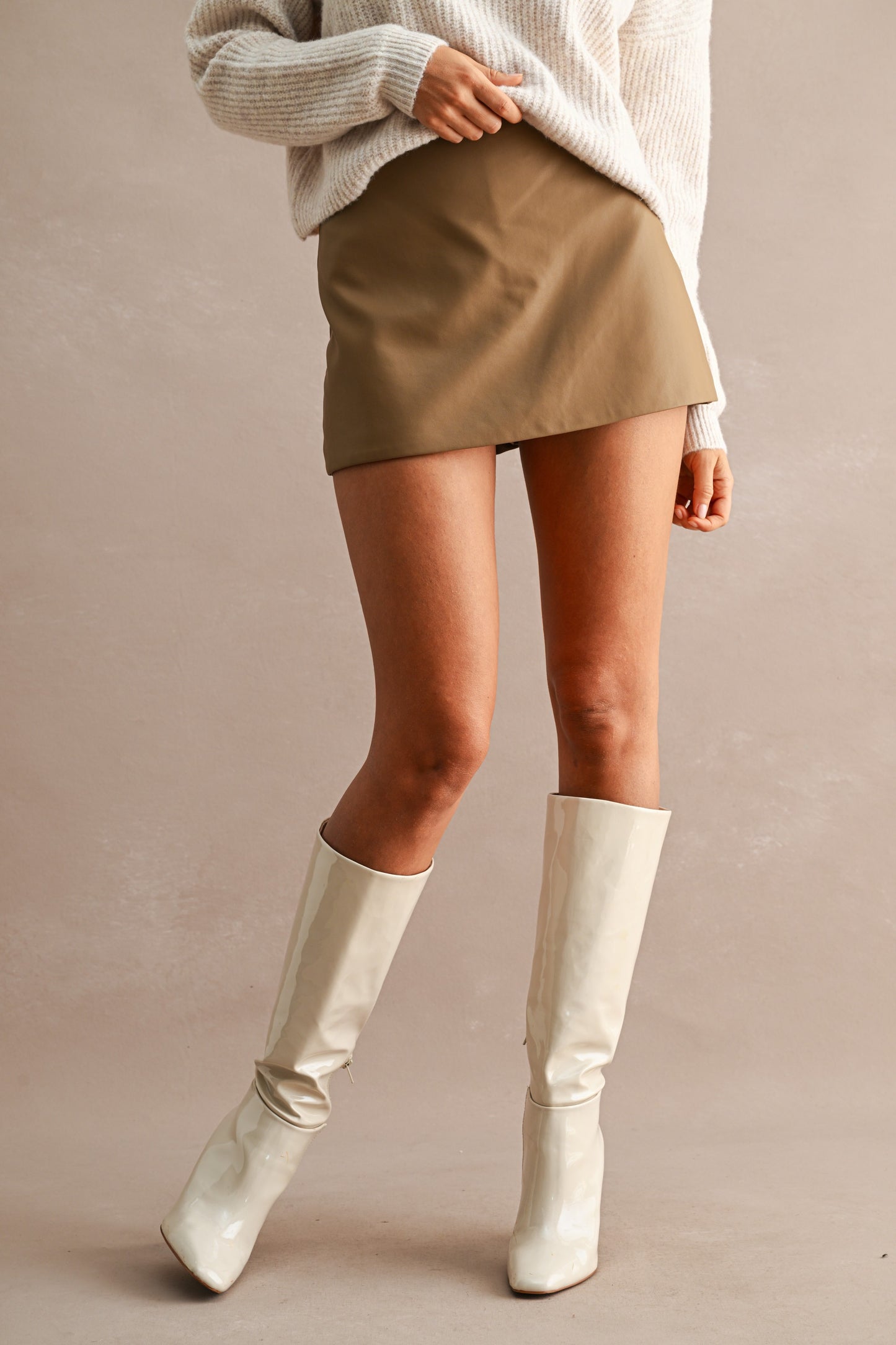 Faux Leather High Waist Mini Skort