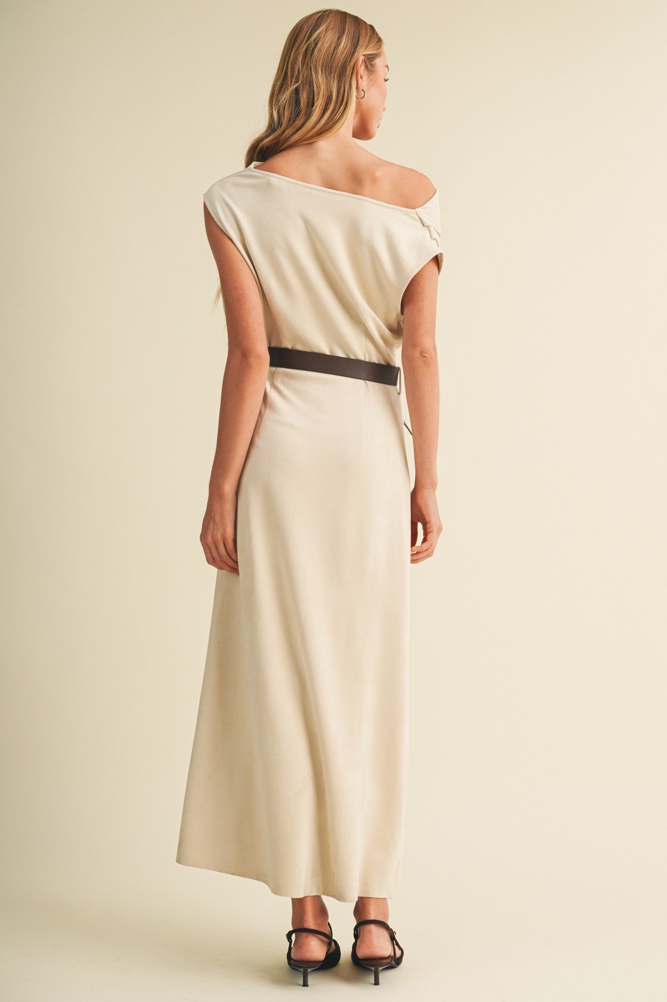 Sueded Knit Asymmetric Cowl Dress