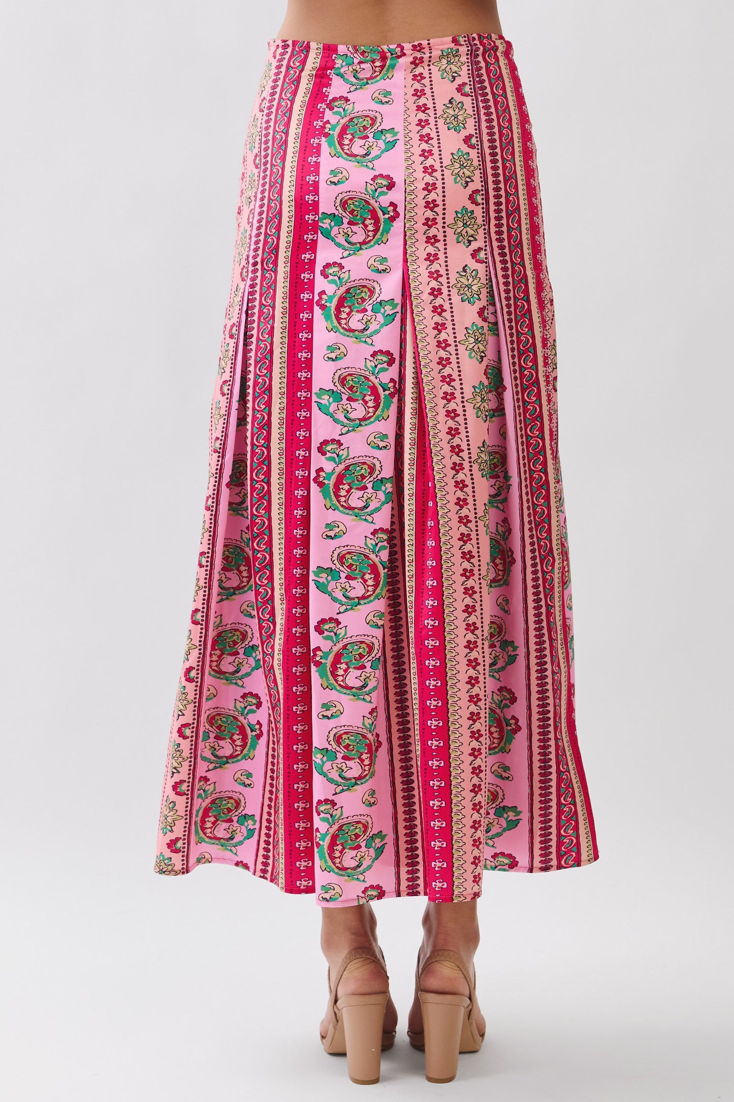 Border Print Side Zipper Maxi Skirt