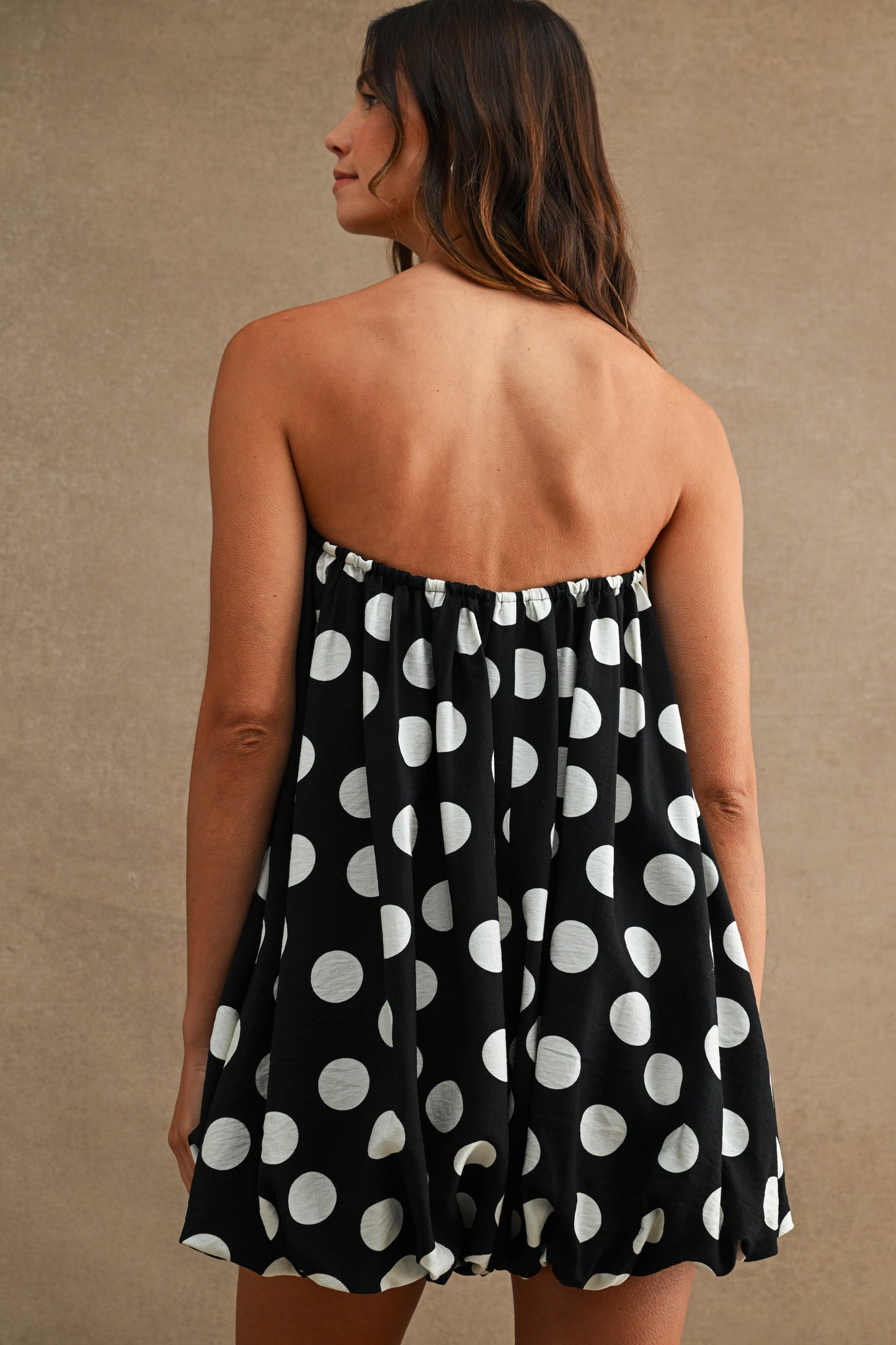 Polka Dot Print Strapless Bubble Hem Tube Romper