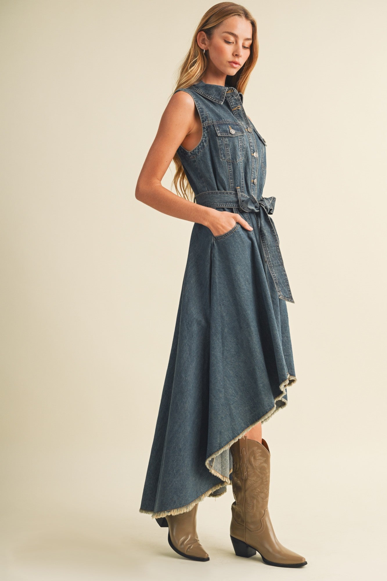 High-low Hem Denim Utility Dress