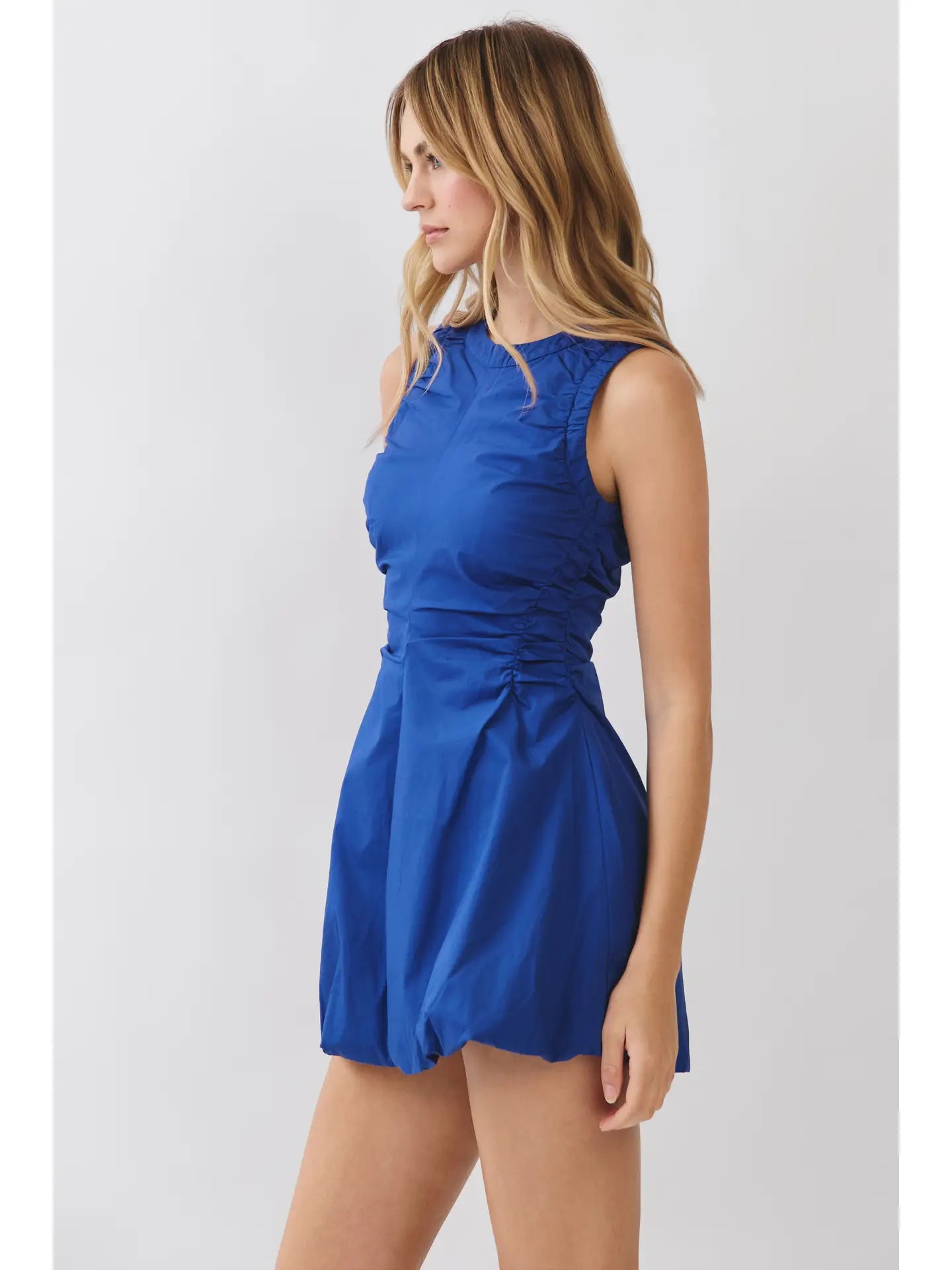 Side Ruched Detail Bubble Hem Mini Dress