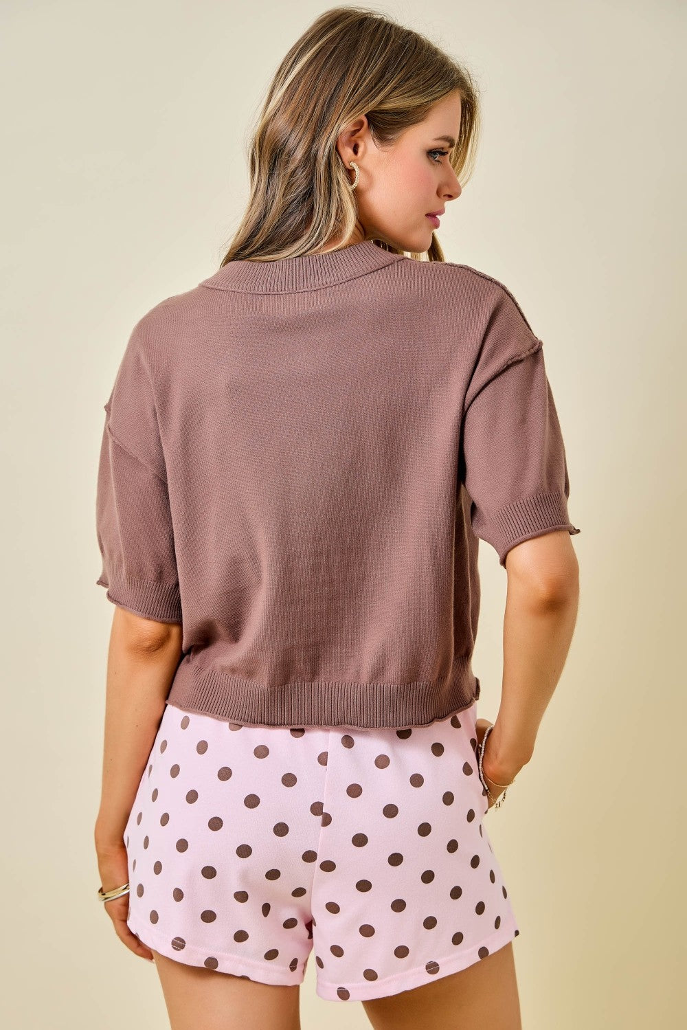 Short Sleeve Sweater Knit Cardigan Top W/ Raw Edge Hem