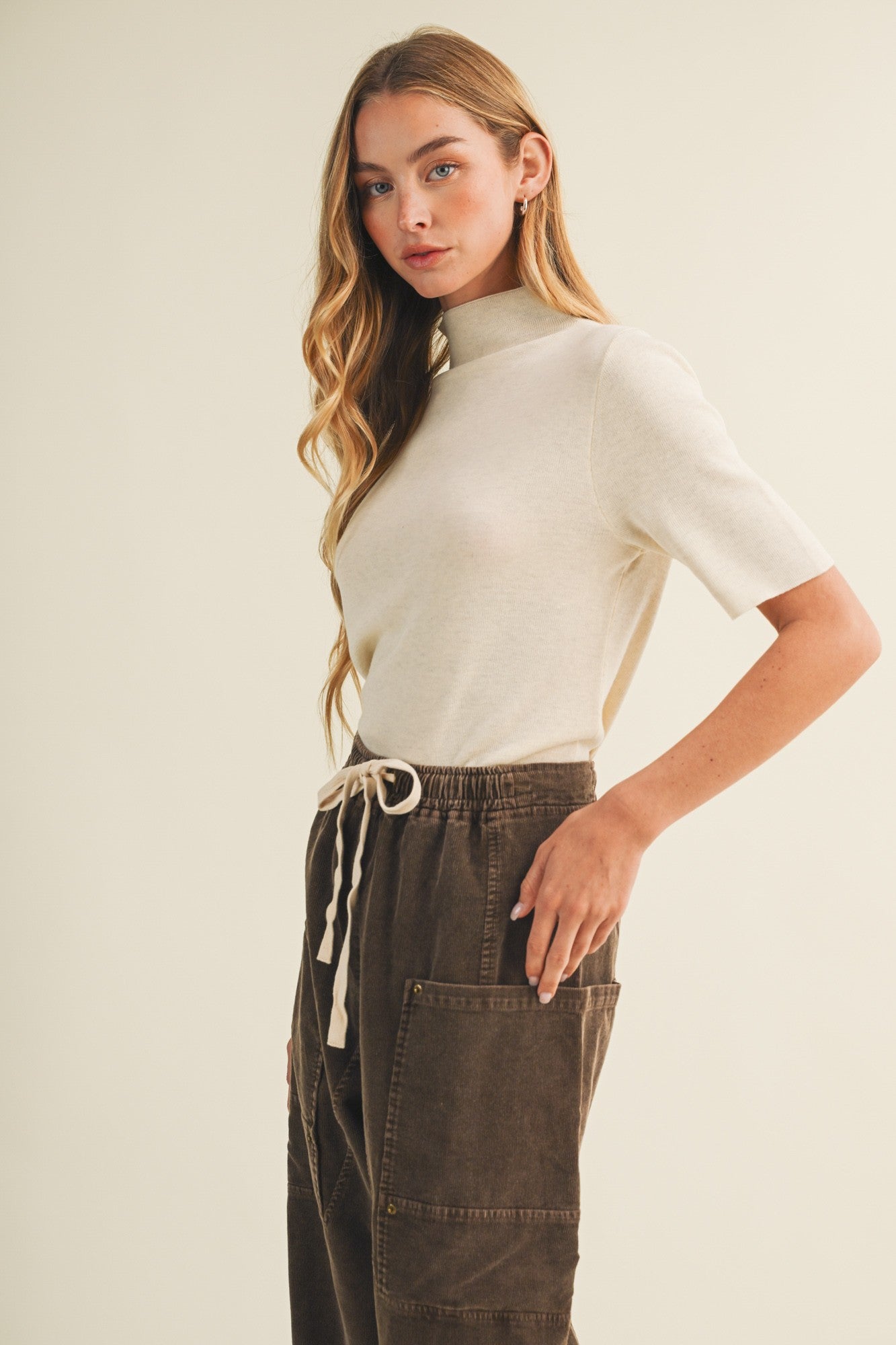 Mock-neck Fine-gauge Knit Pullover