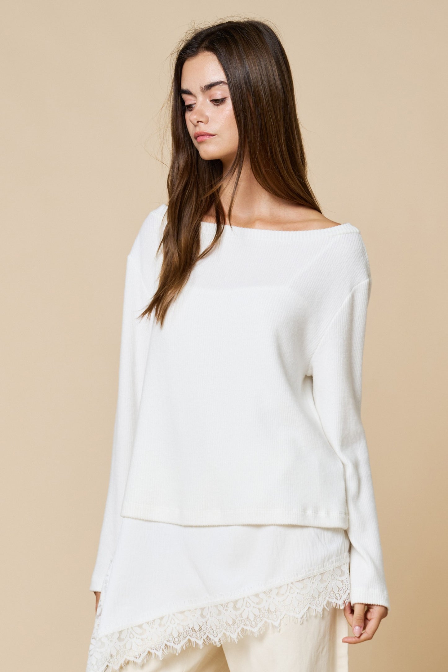 Loose Fir Ribbed Boat Neckline Knit Top