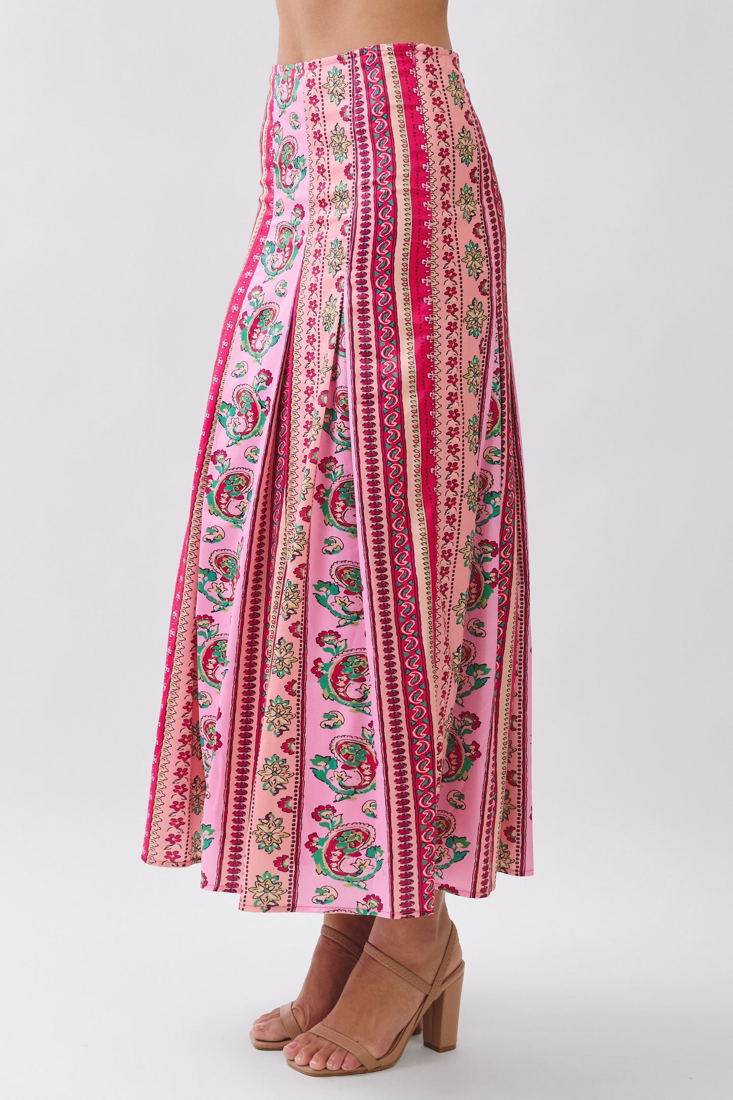Border Print Side Zipper Maxi Skirt