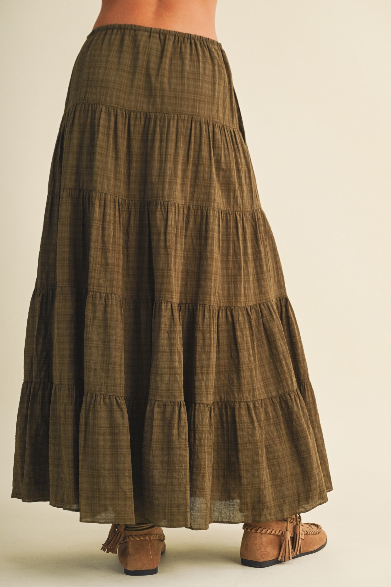 Geometric Woven Tiered Maxi Skirt