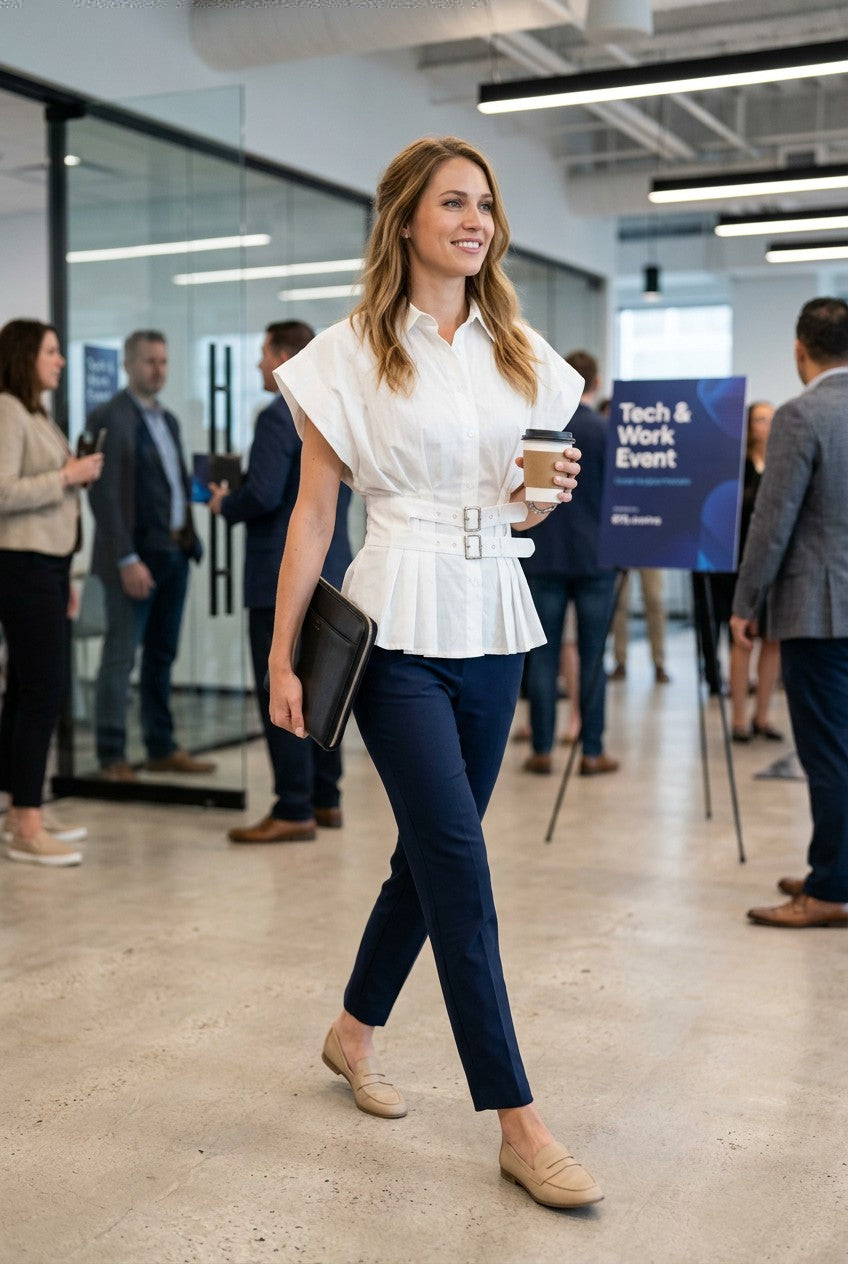 Double Belt Peplum Shirt Top