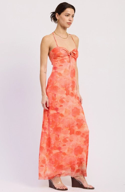Ruched Maxi Dress with Crossed Back