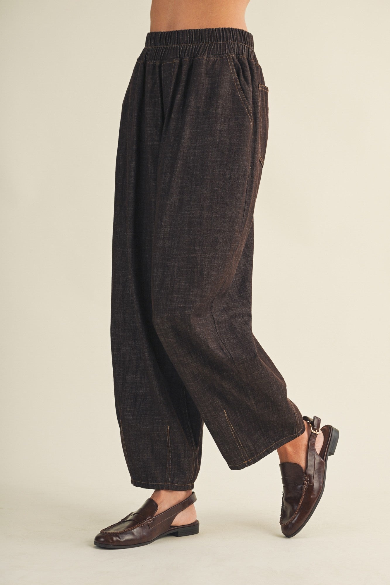 Structured Denim Wide-leg Crop Trousers