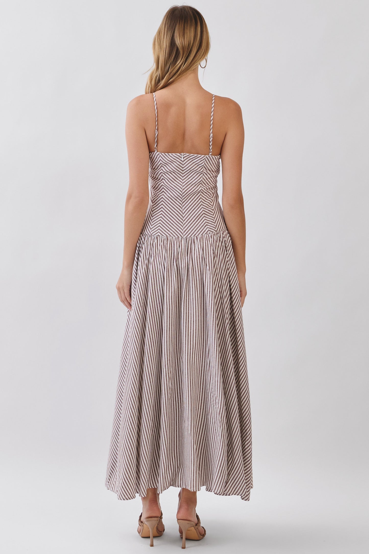 Striped Sweetheart Neck Corset Style Maxi Dress