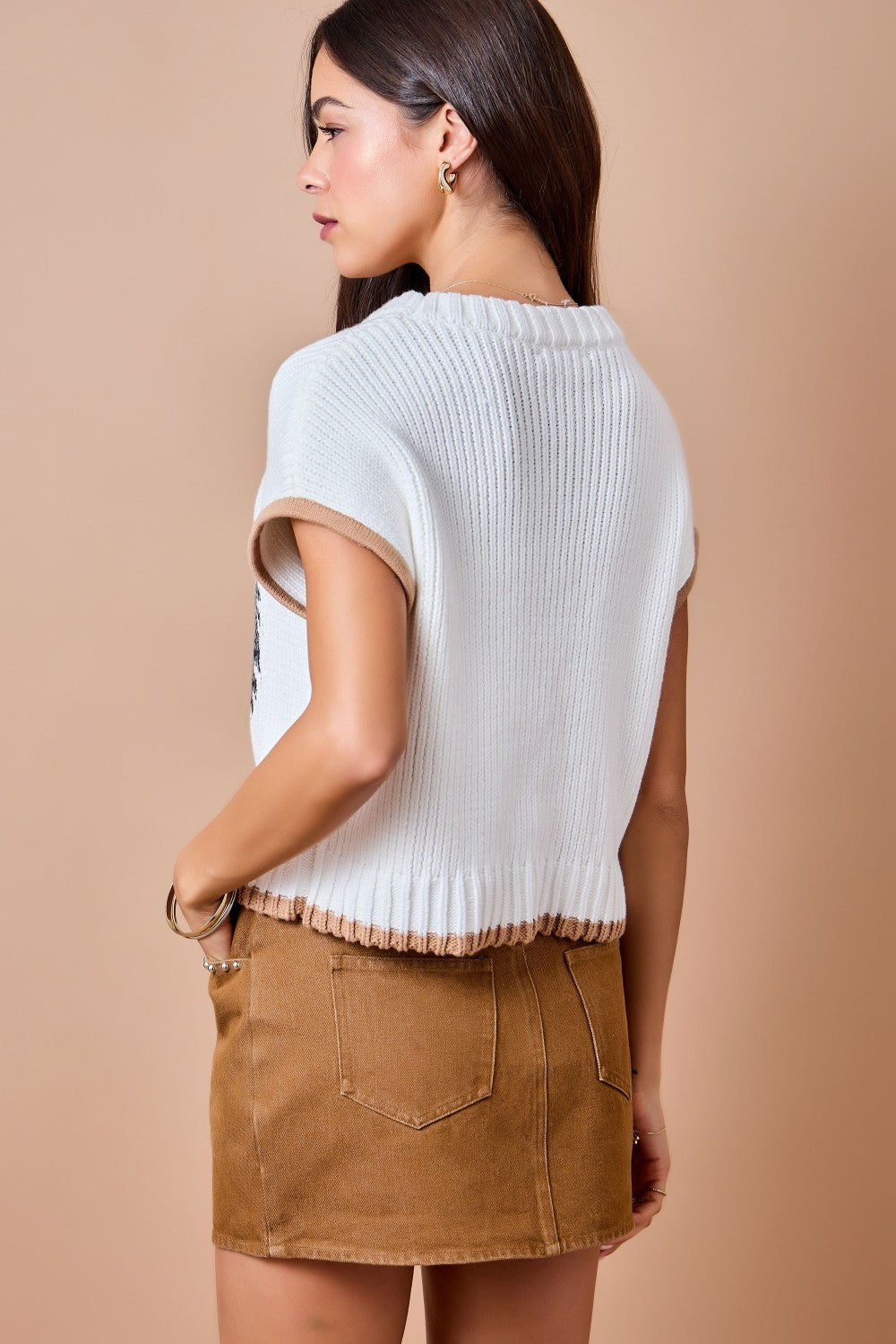 Game Day Tiger Intarsia Sweater Vest Top With Contrast Edge