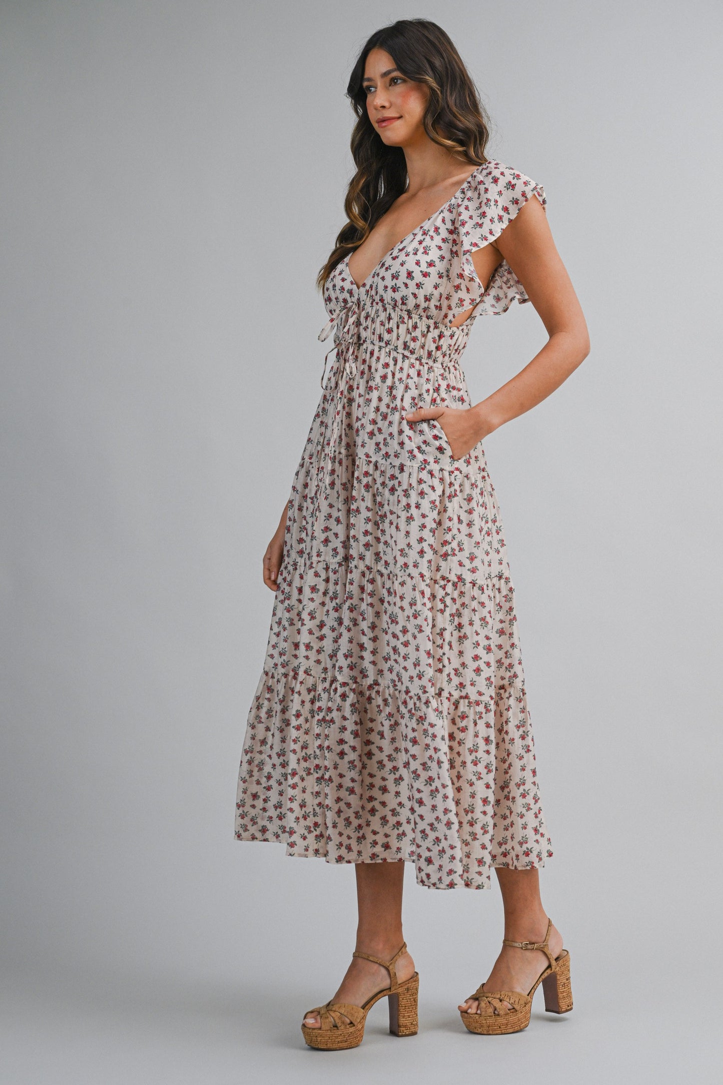 Ditzy Floral Printed Sleeveless Midi Dress