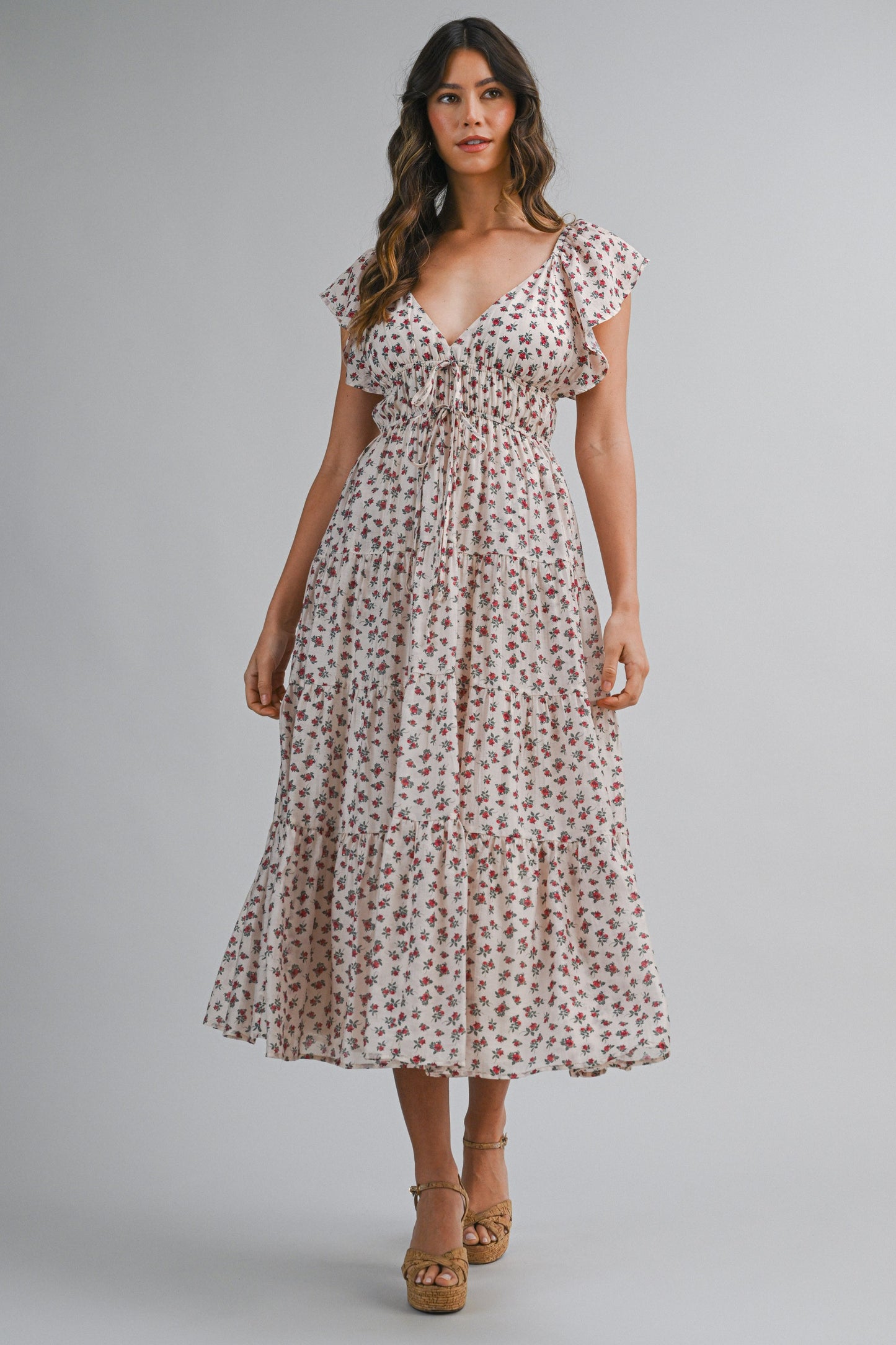 Ditzy Floral Printed Sleeveless Midi Dress