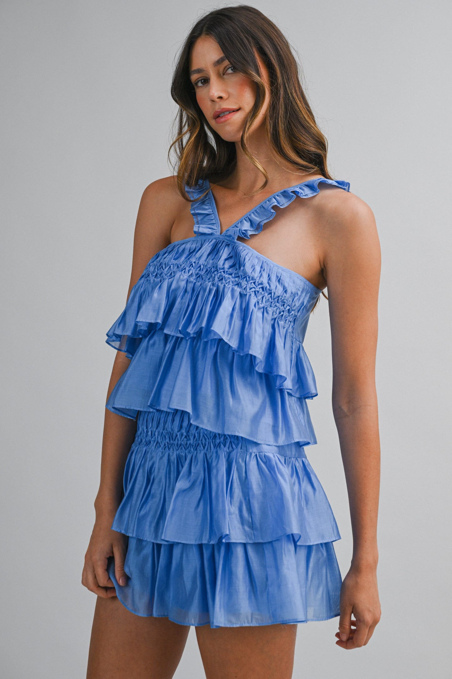 Ruffle Trim Halter Neck Cropped Cami Top