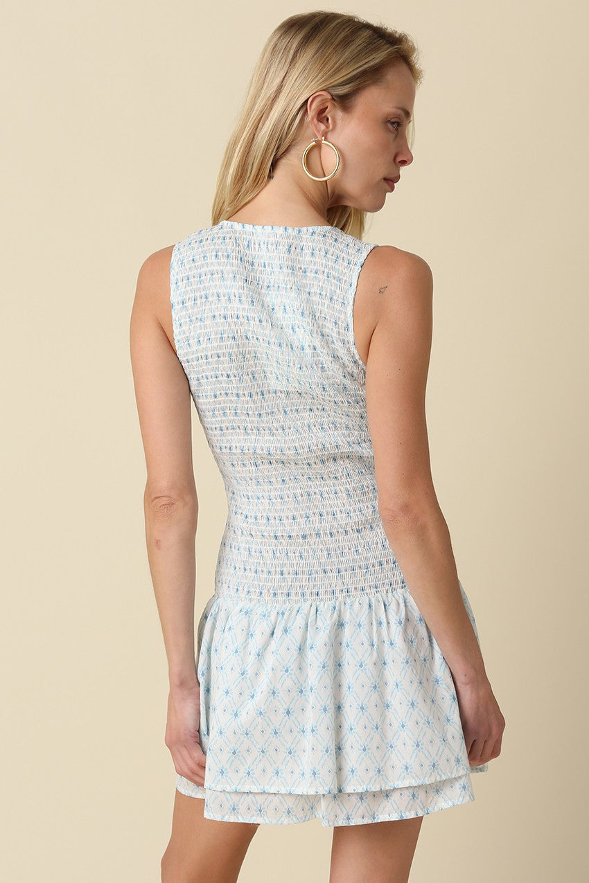 Becki Print V-neck Tiered Mini Dress