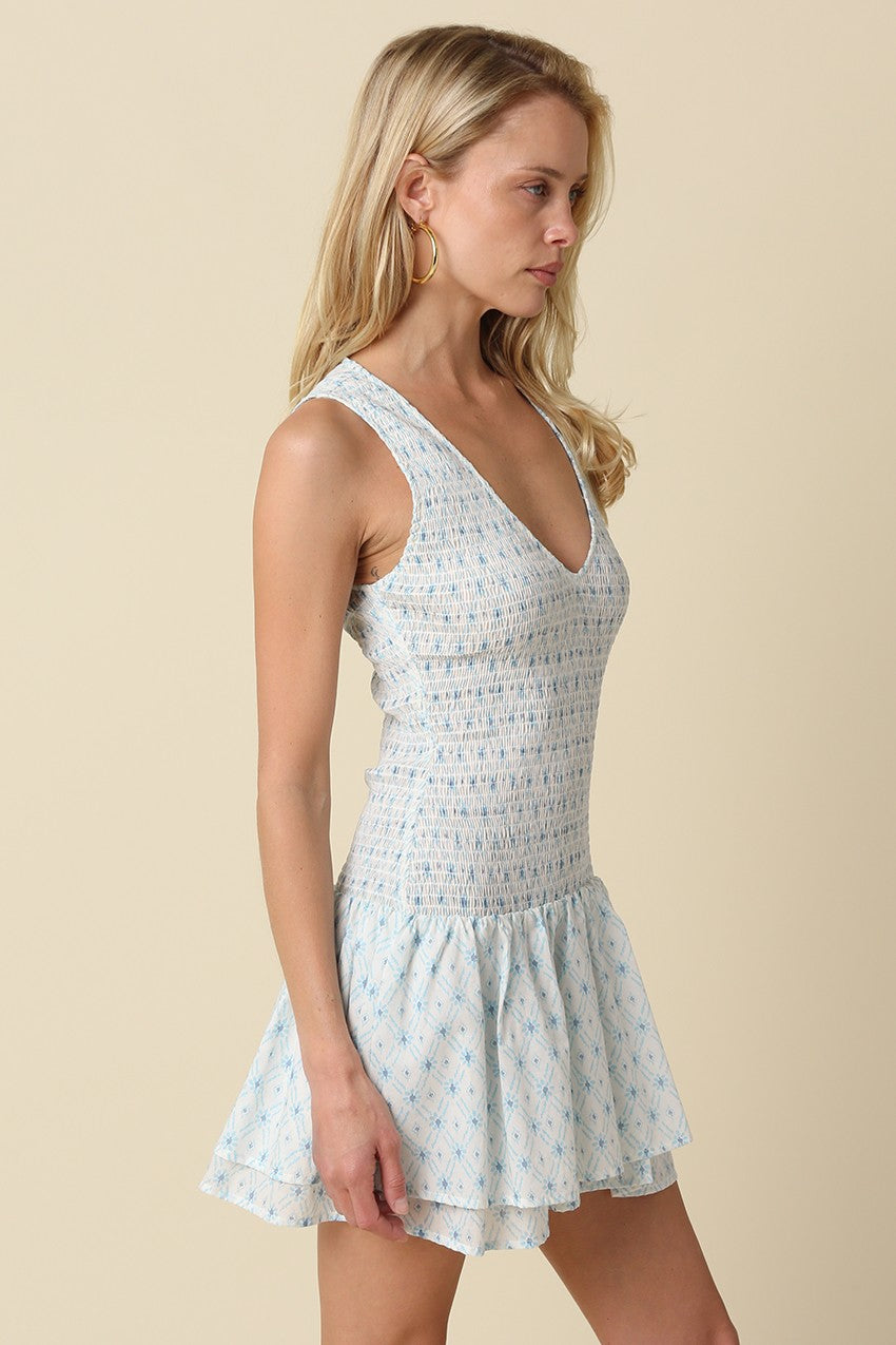 Becki Print V-neck Tiered Mini Dress