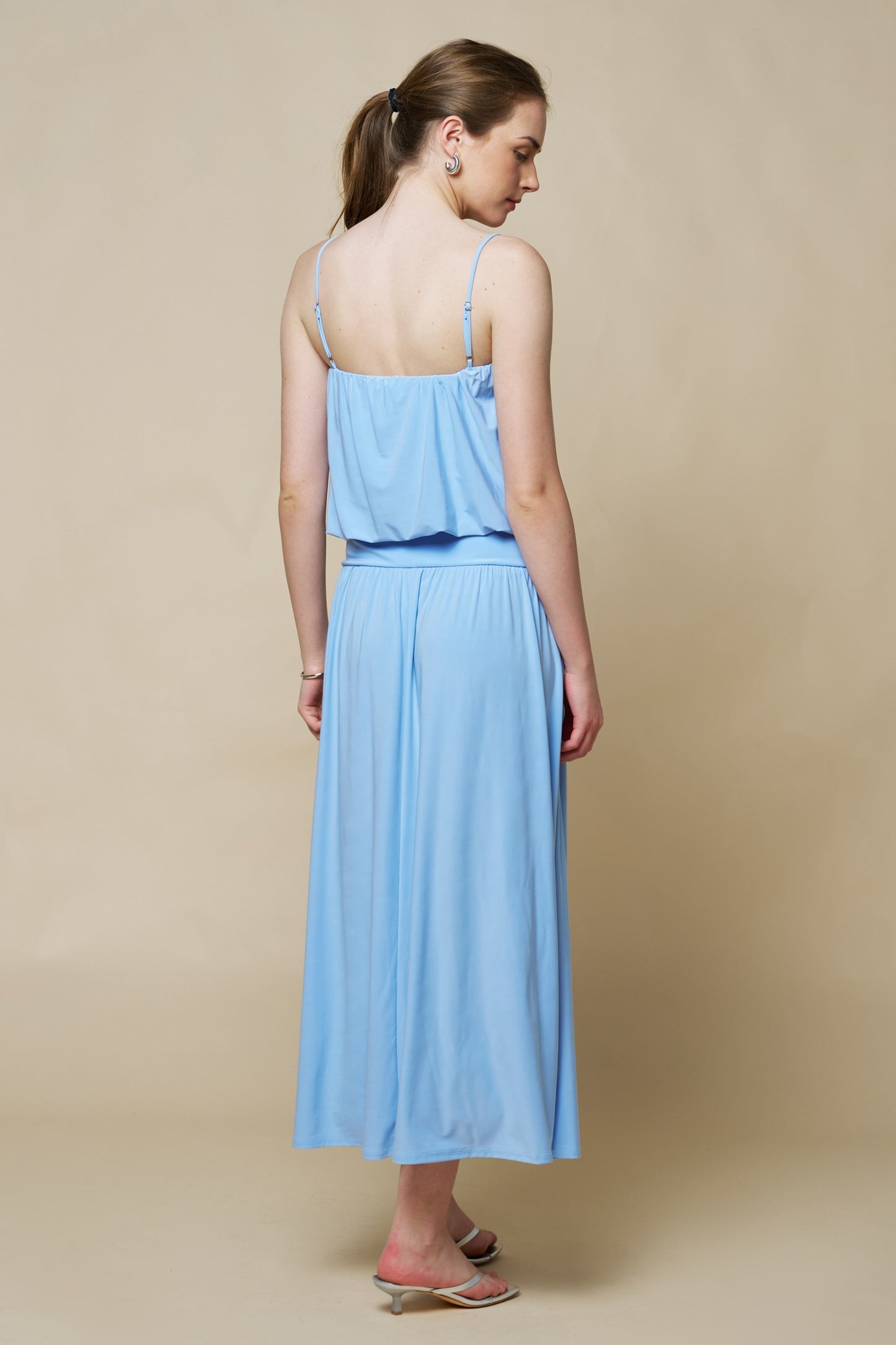Bubble Hem Adjustable Straps Flowy Maxi Dress