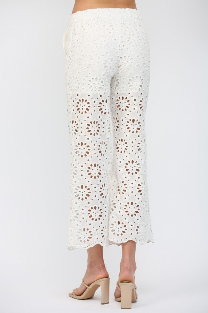 Floral Eyelet Lace Wide Leg Cropped Pants