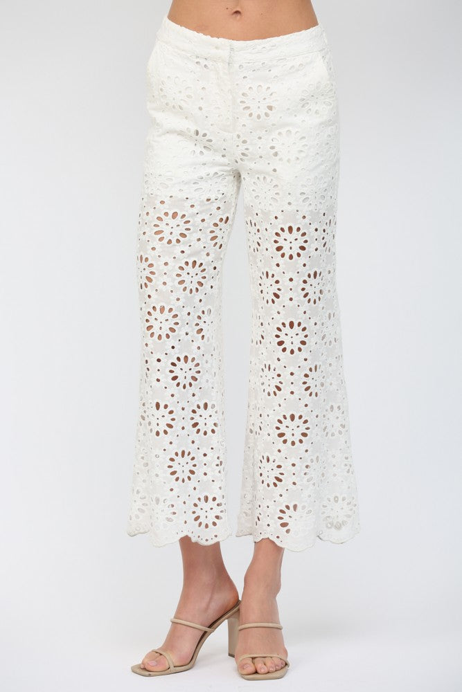 Floral Eyelet Lace Wide Leg Cropped Pants